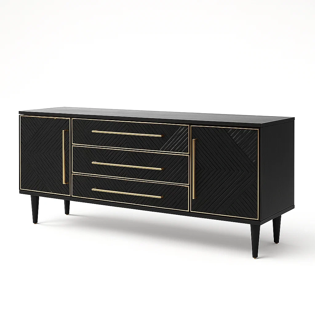 Schwarzes MDF-Sideboard mit Dekorfolie, 150 cm-Decoreluno