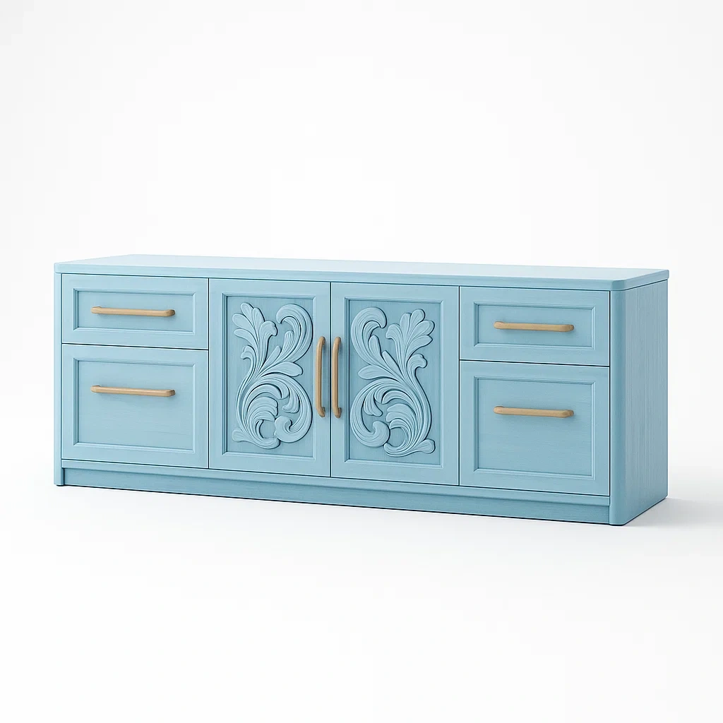Schrank mit Schnitzmuster MDF Hellblau 160cm-Decoreluno