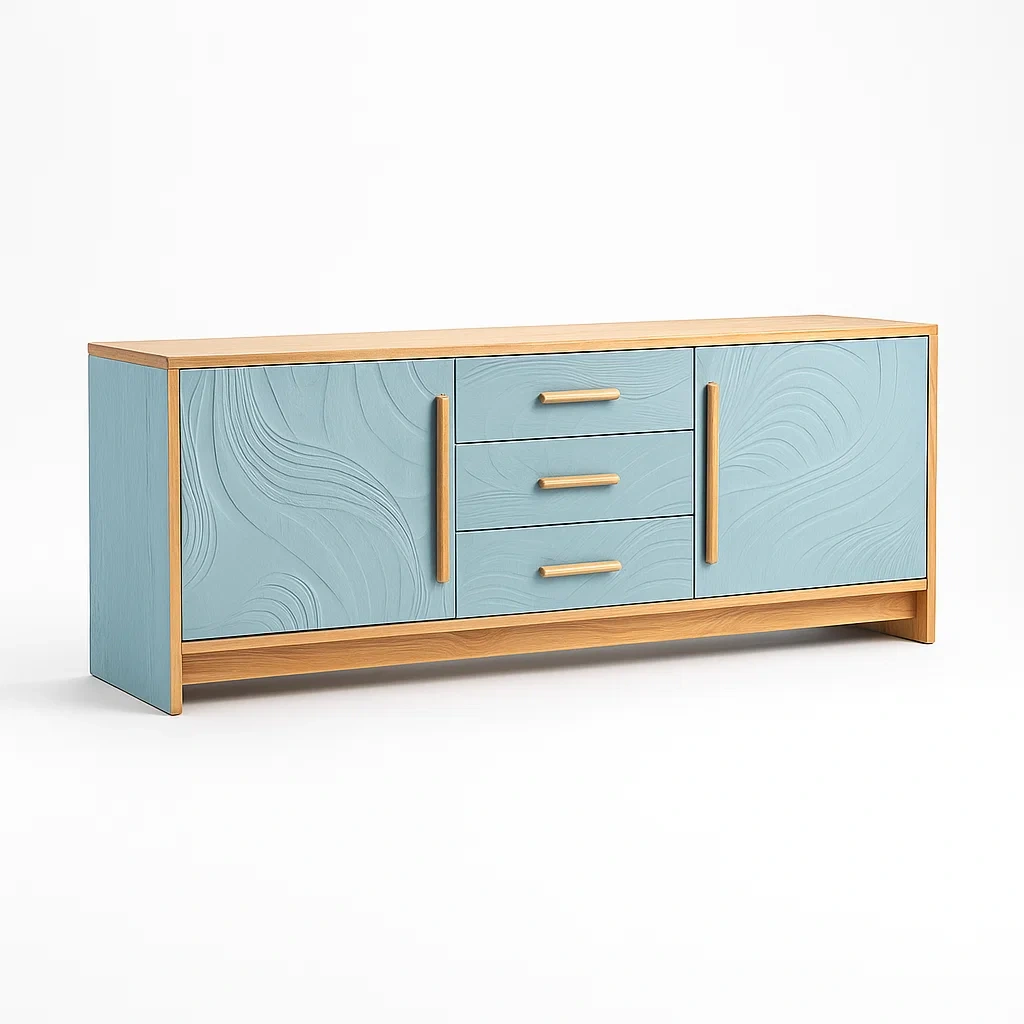 Sideboard aus Holz mit 3 Schubladen und 2 Türen Blau-Decoreluno