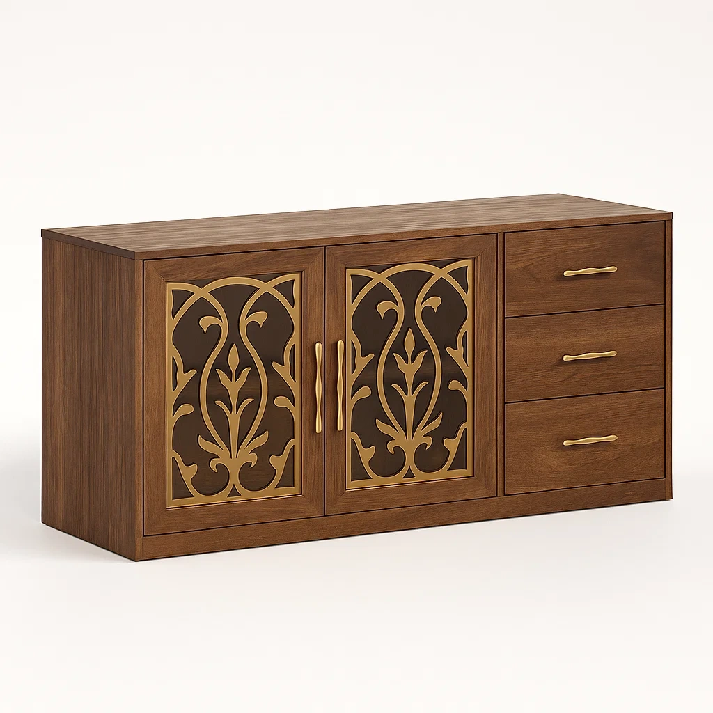 Sideboard Holz mit Metallverzierung Walnuss 150x40x80 cm-Decoreluno