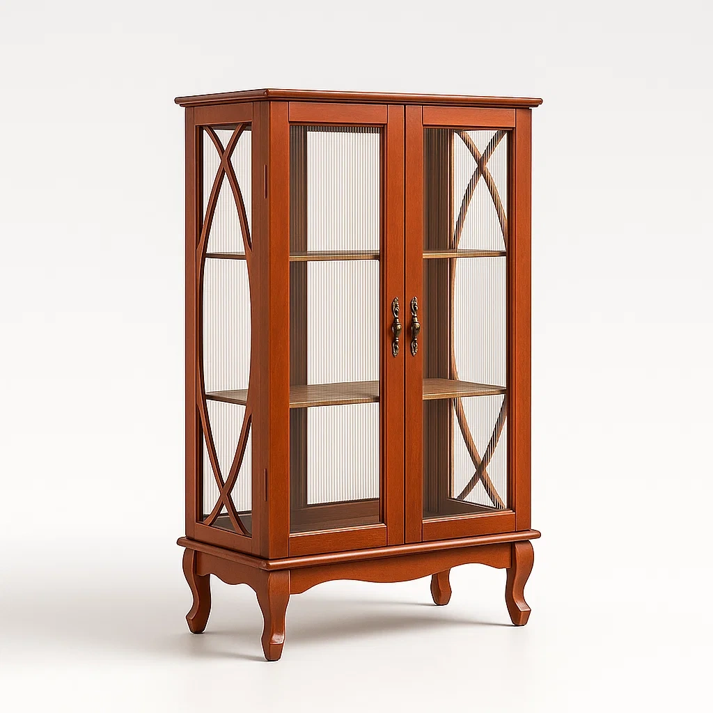 Holzvitrine mit gehärteten Glastüren, Braun-Decoreluno