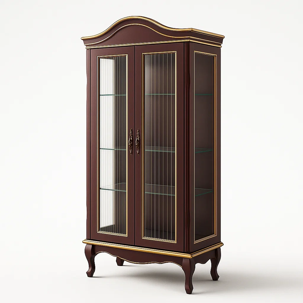 Holzvitrine mit Glastüren und goldenen Akzenten, 190 cm hoch-Decoreluno