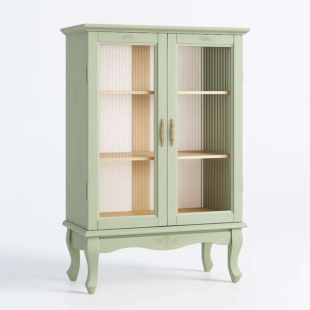 Vitrine aus Kiefernholz mit Glas in Hellgrün-Decoreluno