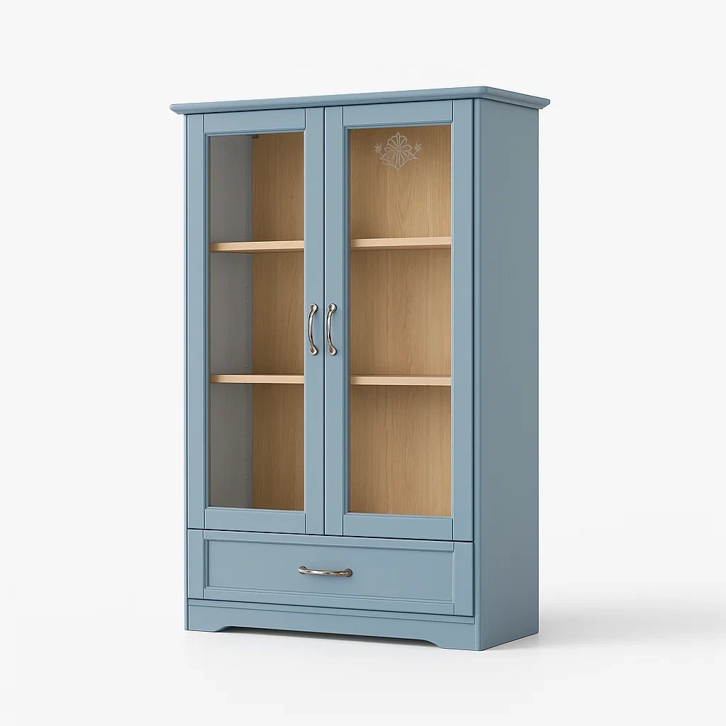 Vitrine mit Sicherheitsglas und Schublade 120x80x40 cm Blau Holz-Decoreluno