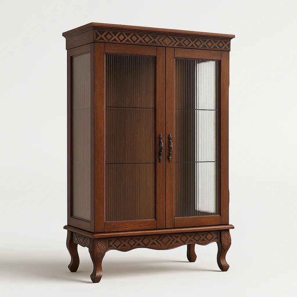 Vitrine aus Eichenholz mit gehärtetem Glas, 2 Türen, Braun-Decoreluno