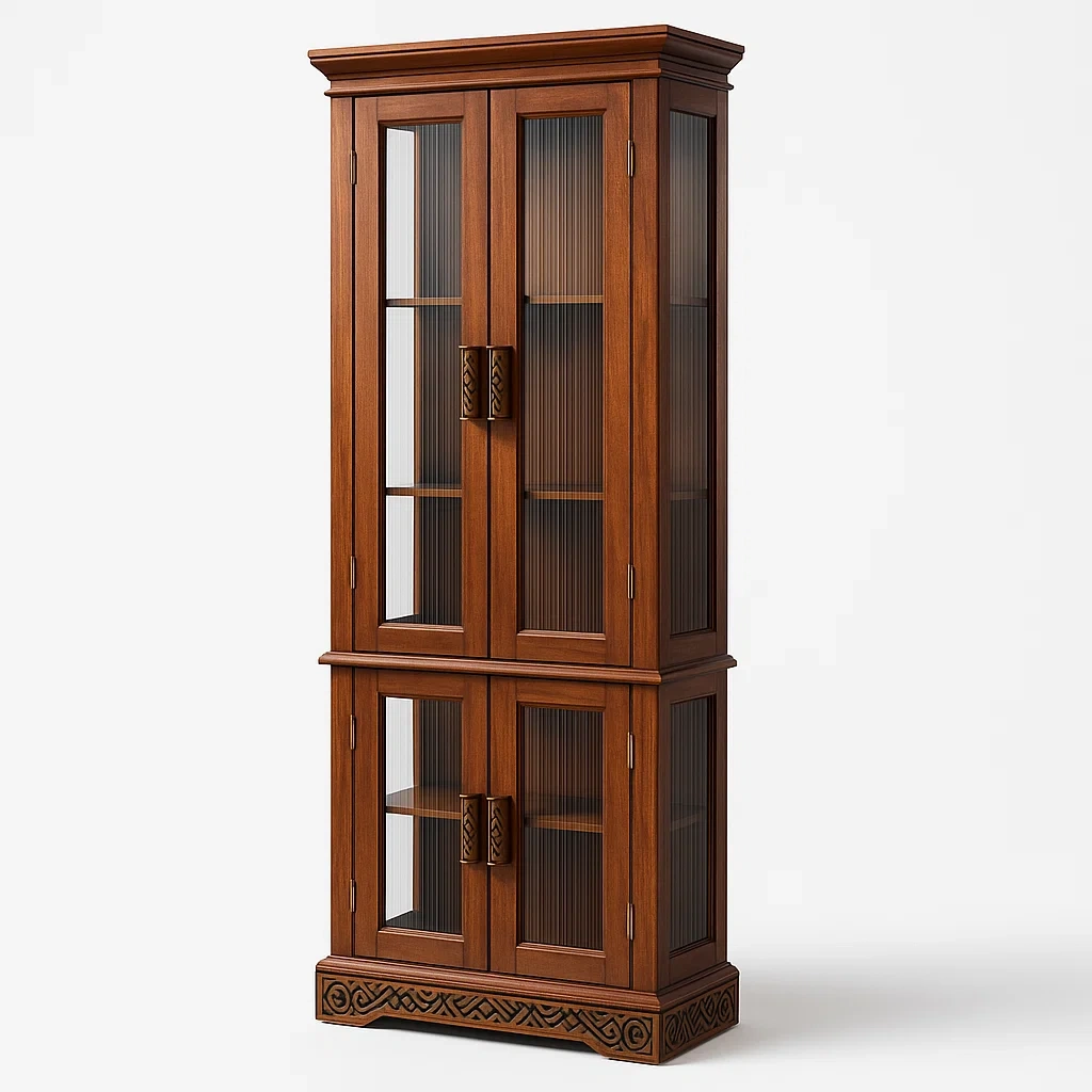 Holzvitrine mit Glastüren aus Eichenholz, 190cm Höhe, Braun-Decoreluno