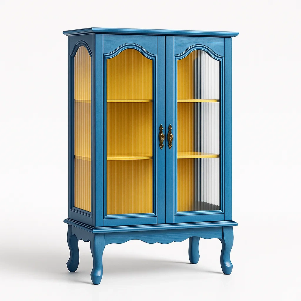 Vitrine Holz mit gehärtetem Glas Blau Gelb 160 cm-Decoreluno