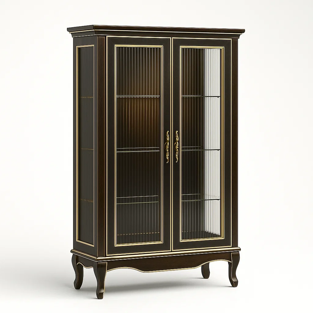 Vitrine Holz und Glas Dunkelbraun mit 2 Türen-Decoreluno