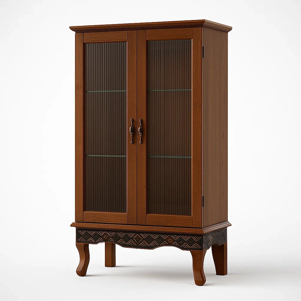 Vitrine aus Holz und Glas, Zweitürig, Braun-Decoreluno