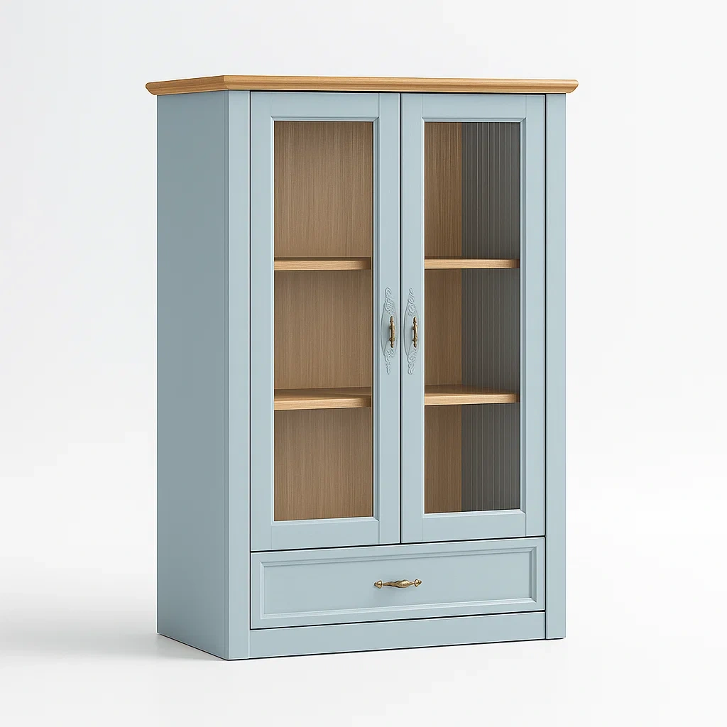 Vitrine aus Holz und Glas Blau 120x40x200cm-Decoreluno