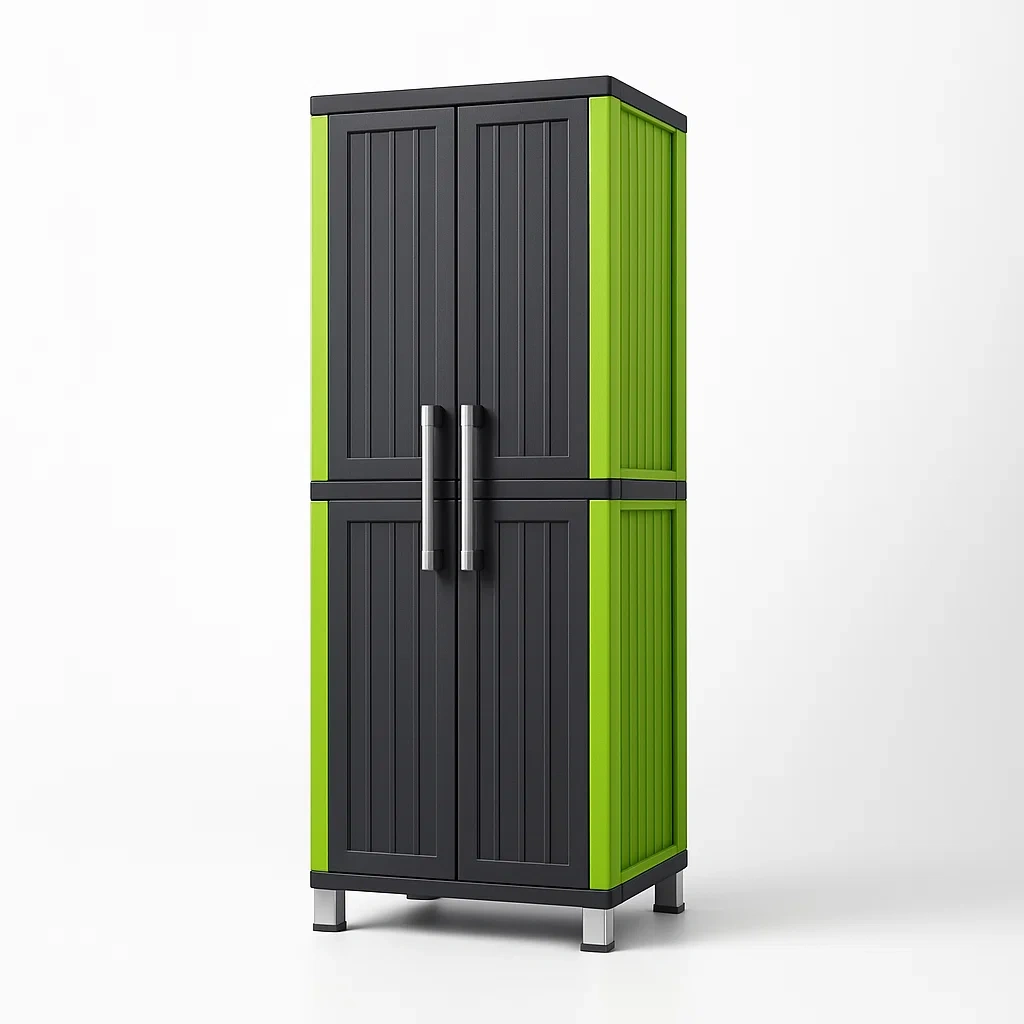 Kunststoffschrank mit Doppeltüren Schwarz/Grün-Decoreluno