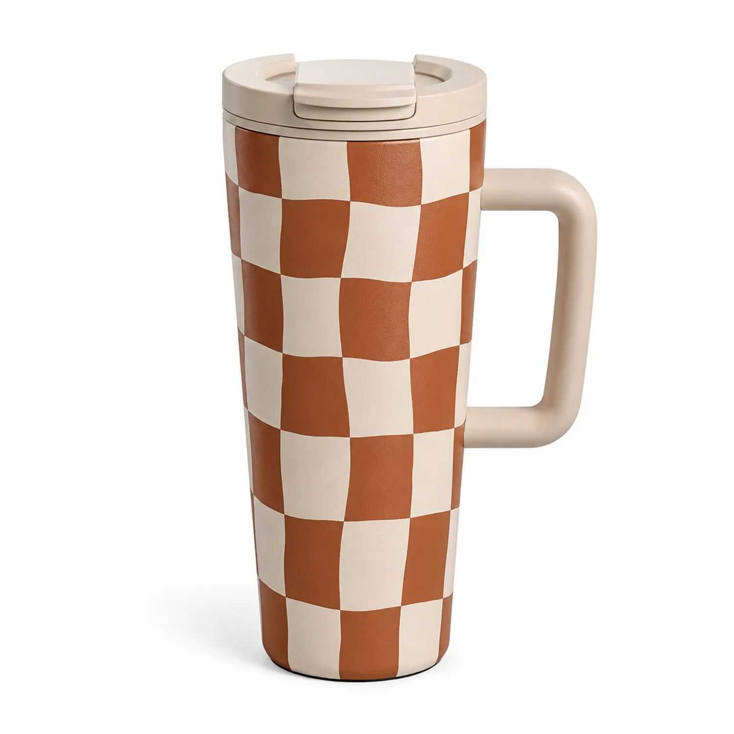 Tazza Termica a Scacchi Beige e Marrone 500ml
