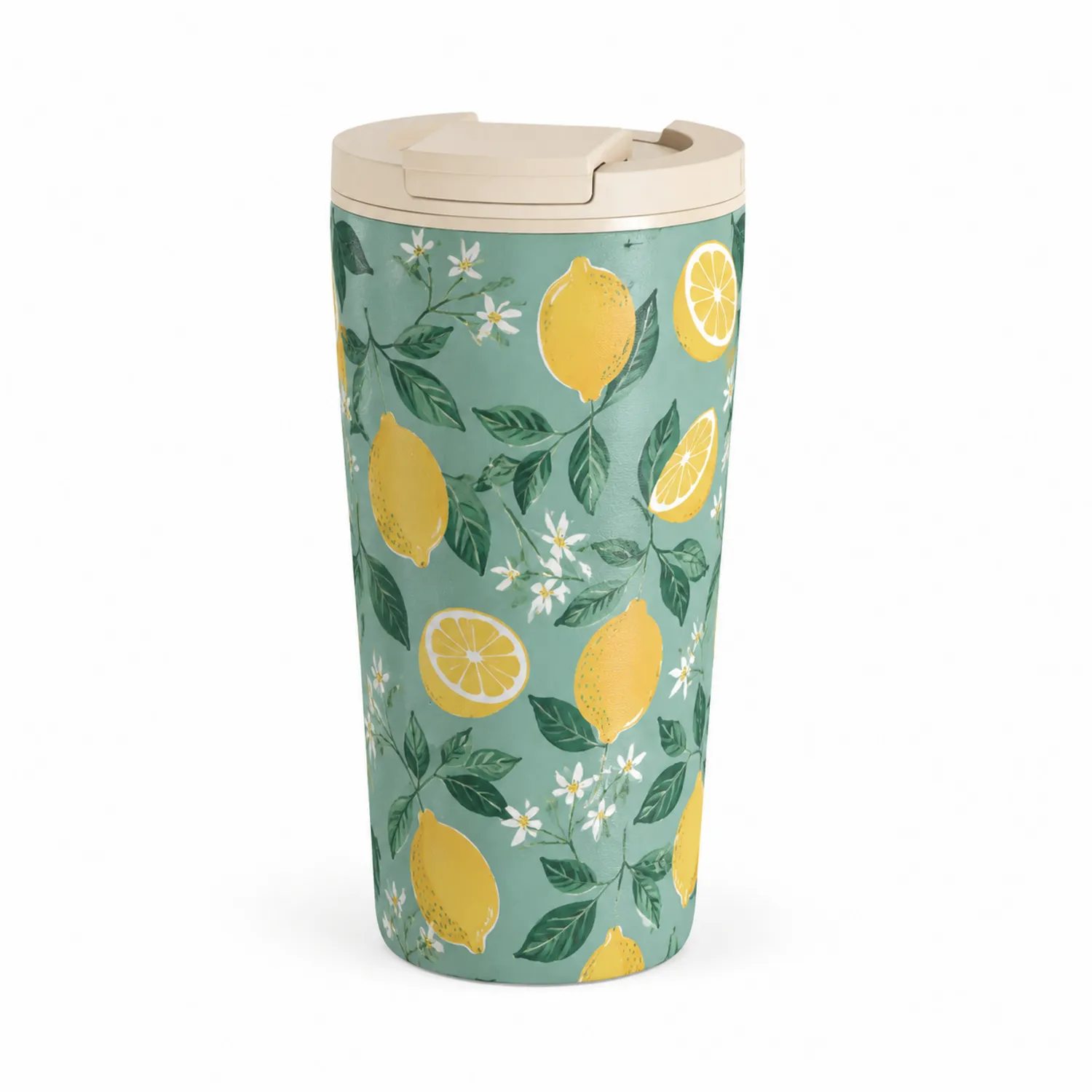 Tazza Termica da Viaggio con Motivo Limoni 400ml Verde Giallo