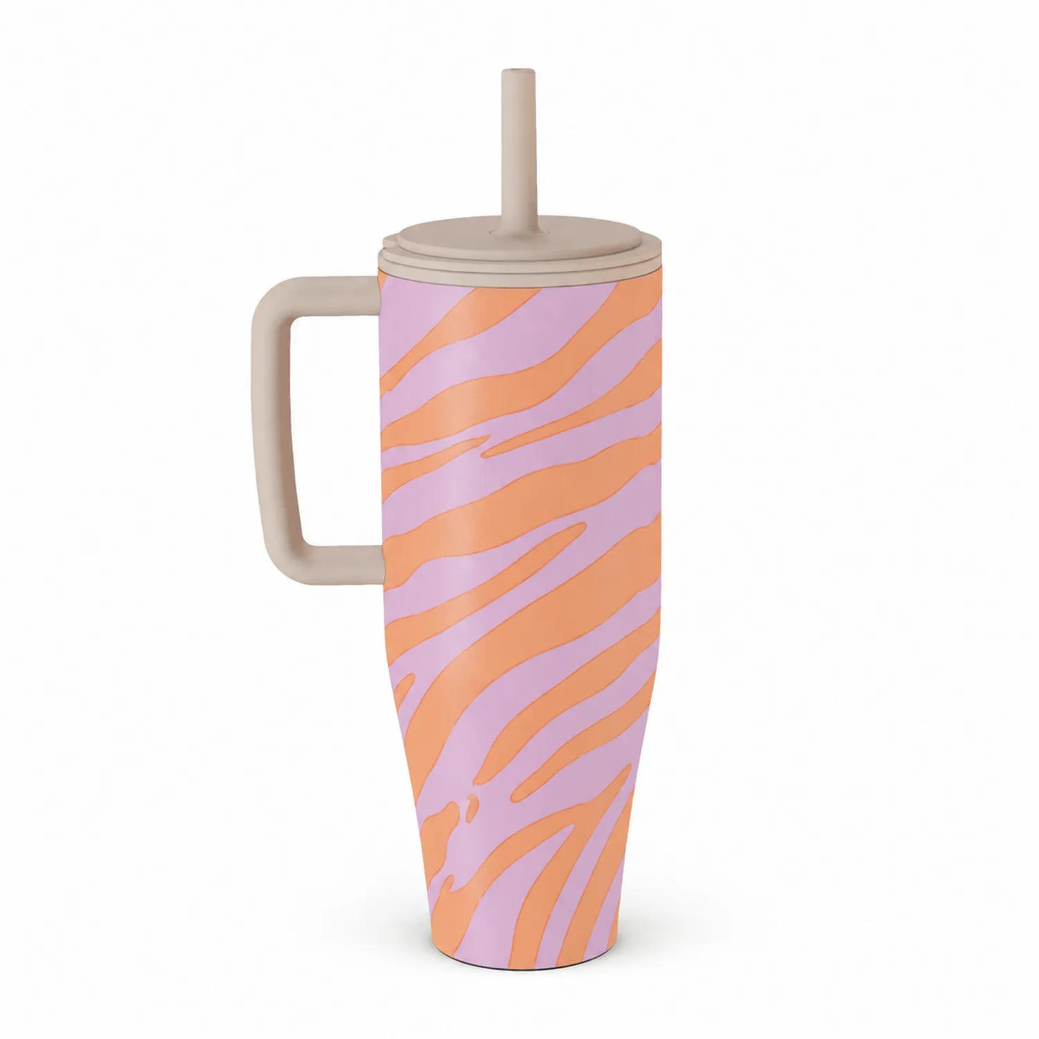 Tazza Termica con Manico e Cannuccia - Arancione/Rosa