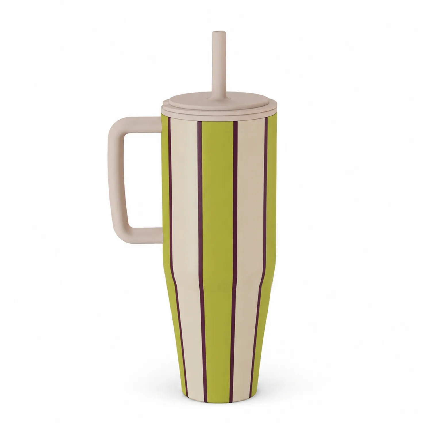 Tazza con Coperchio e Cannuccia 500ml a Strisce Verticali Verde e Bianco
