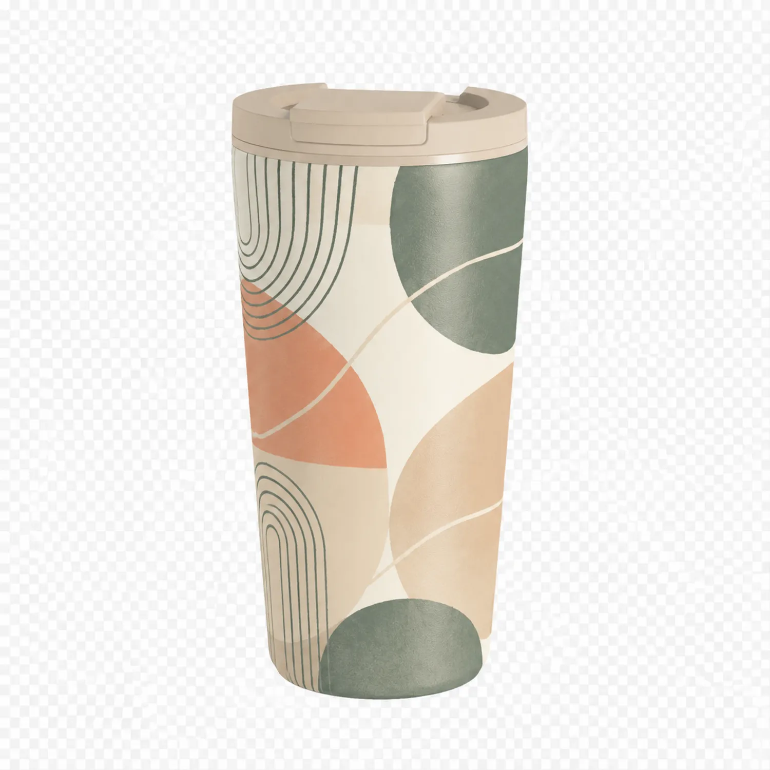 Tazza Termica con Motivo Astratto Beige/Rosa/Verde, 500ml