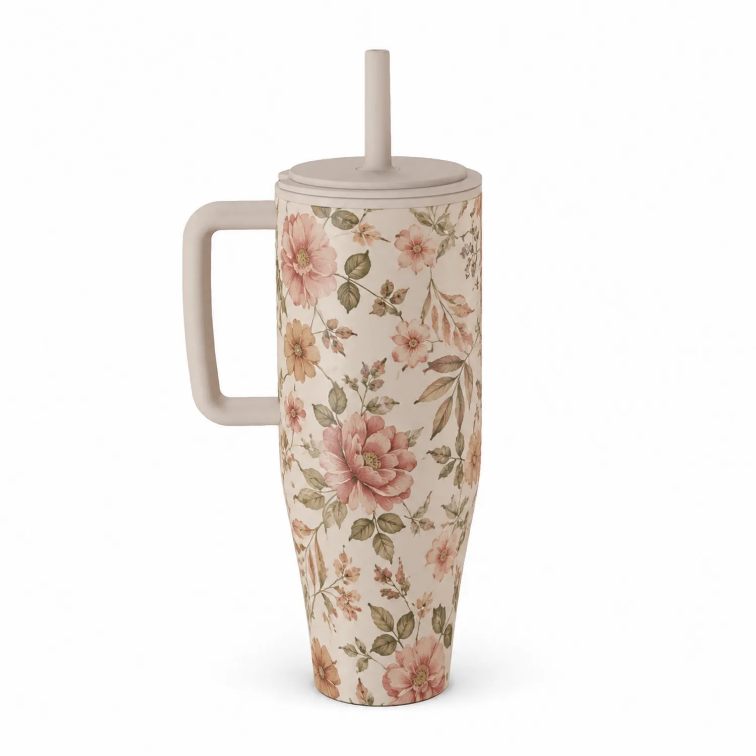 Bicchiere da Viaggio con Fiori e Cannuccia 500ml