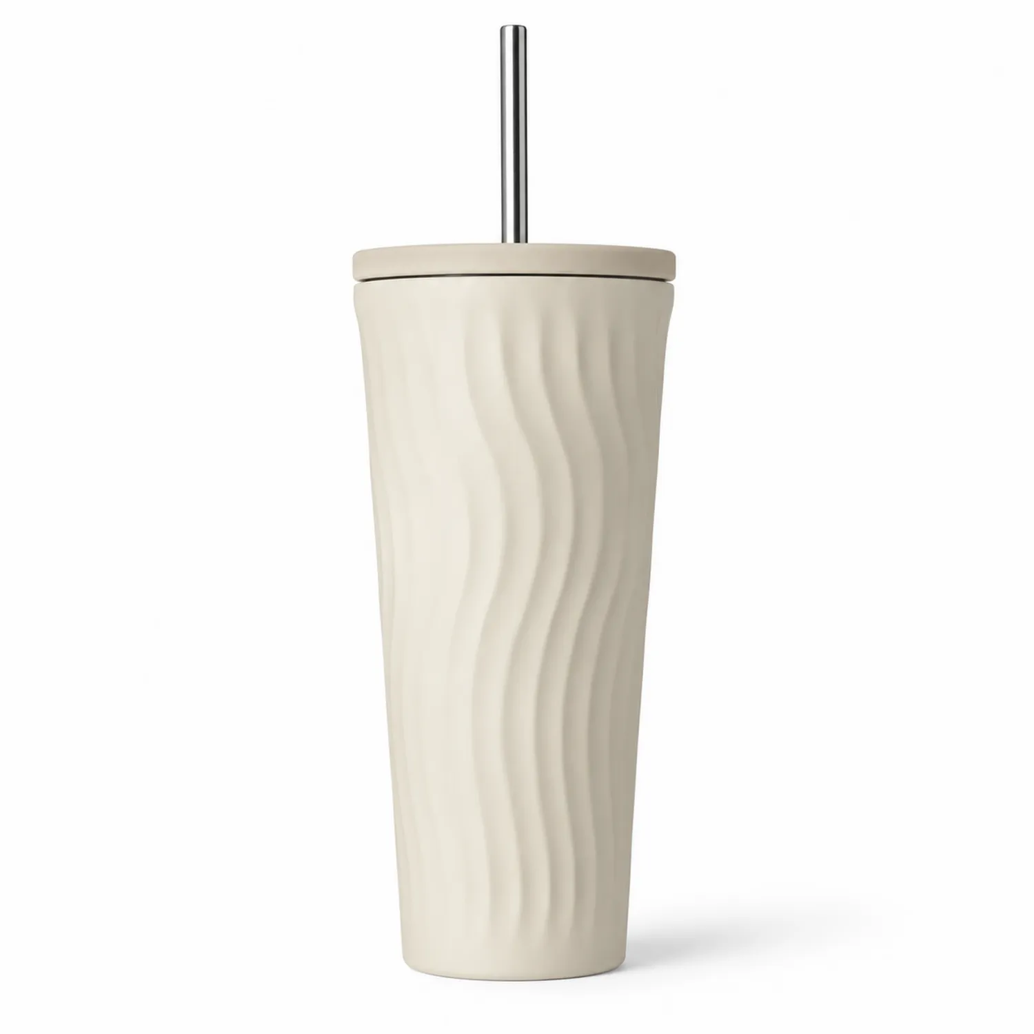 Bicchiere Termico con Cannuccia in Acciaio Inox Beige 500ml