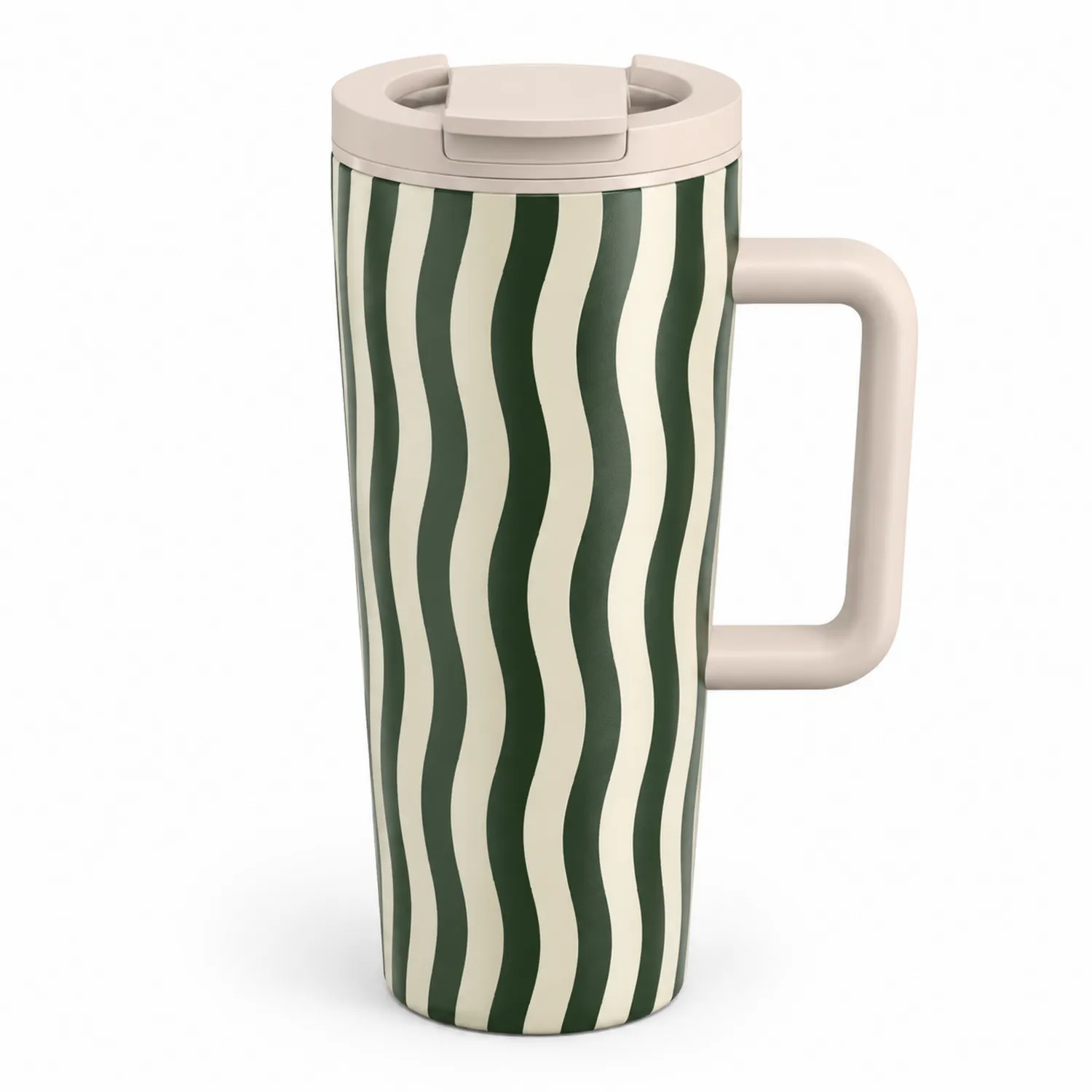 Tazza Termica con Manico a Strisce Verdi e Bianche, 500ml