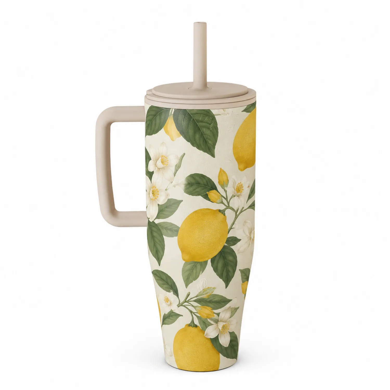 Tazza Termica con Motivo Limoni e Cannuccia 500ml