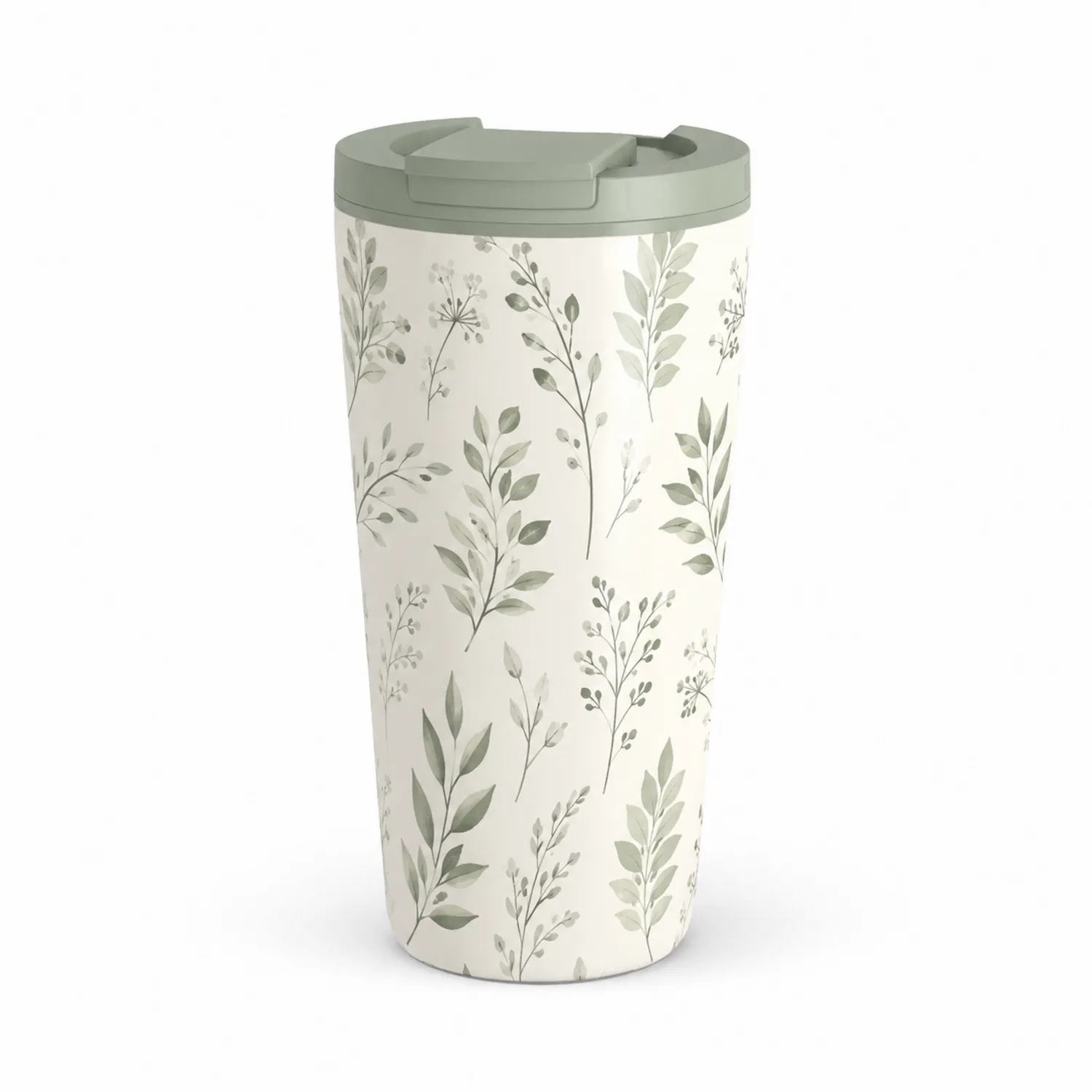 Tazza Termica Decorativa con Foglie 400ml Verde Salvia