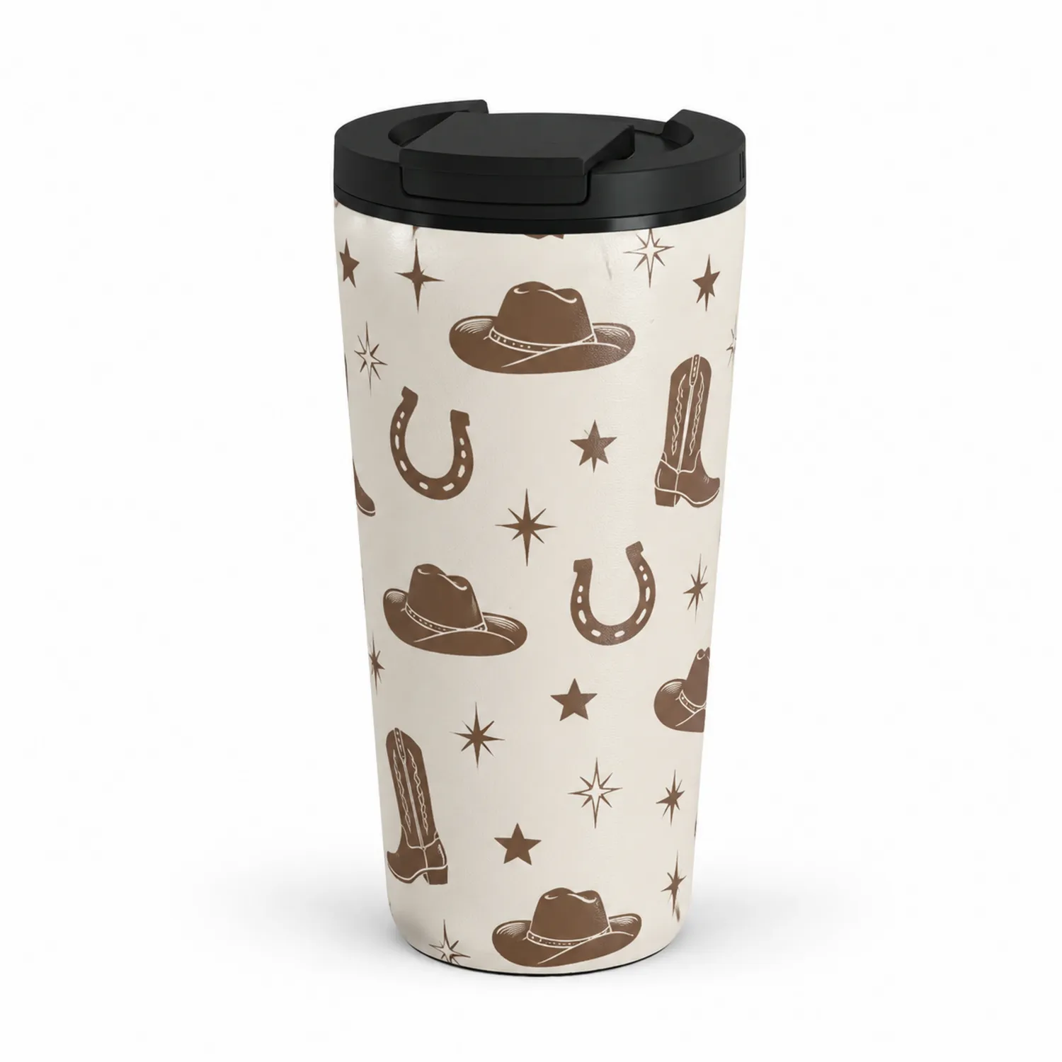 Tazza Termica da Viaggio 480ml Stampa Cowboy con Coperchio Antigoccia