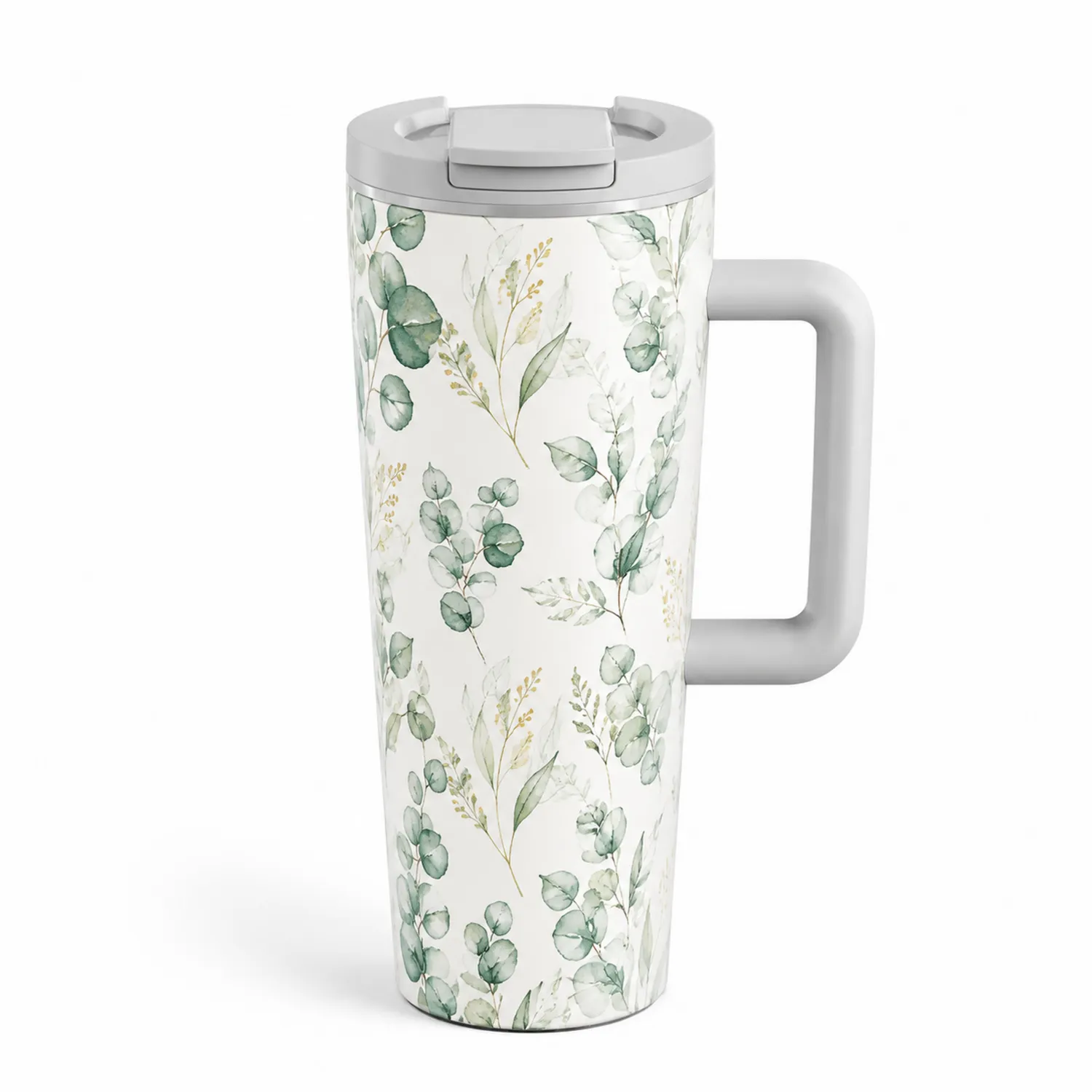 Tazza Termica con Manico e Motivo Floreale Verde, 500 ml