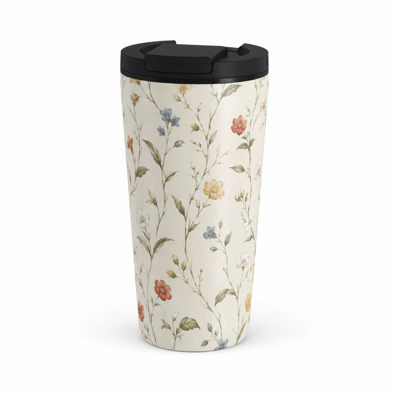 Tazza Termica da Viaggio Floreale con Coperchio Nero, 350 ml