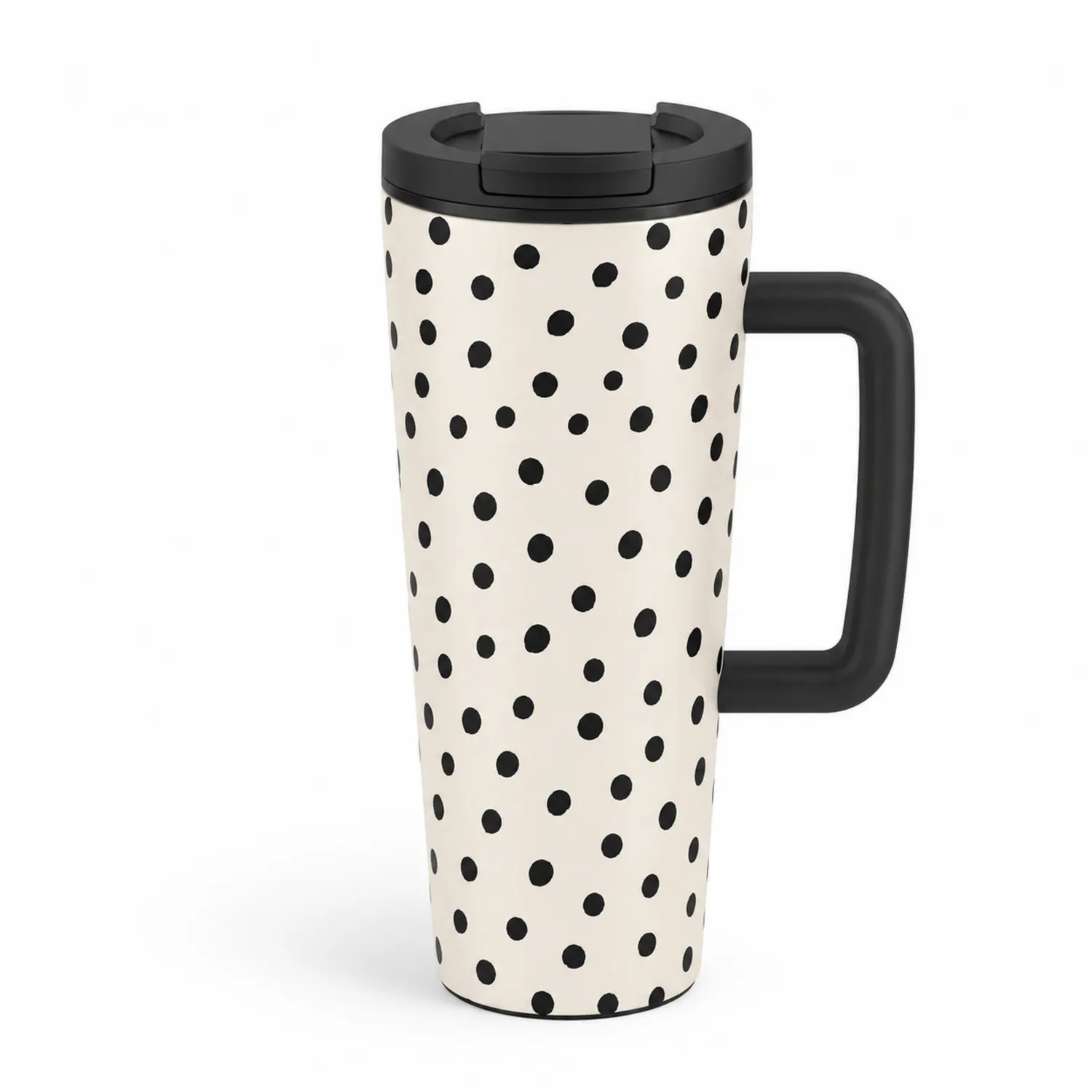 Tazza Termica da Viaggio 500ml con Manico a Pois Neri e Bianchi