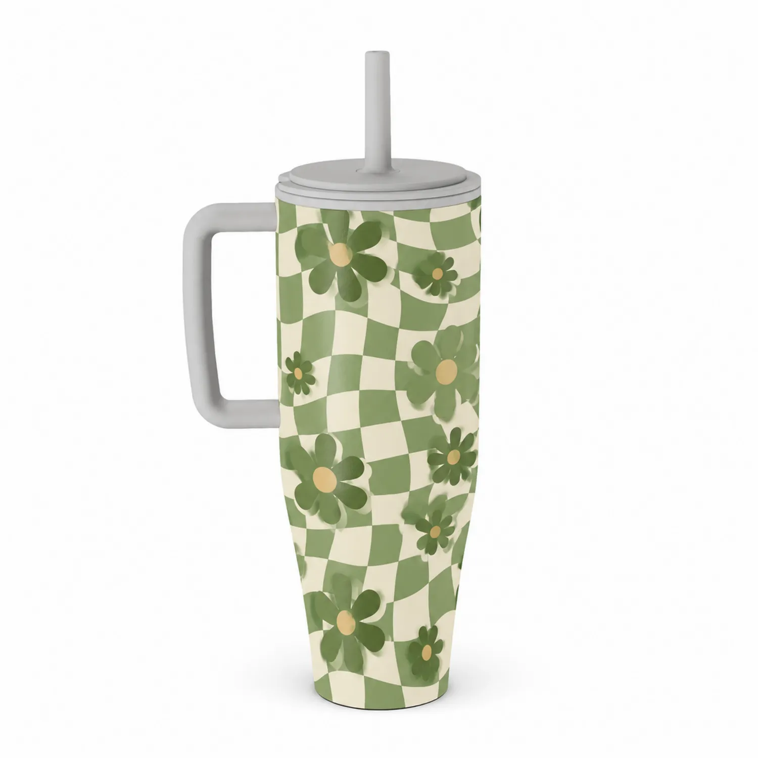 Tazza Termica in Acciaio con Motivo Floreale Verde