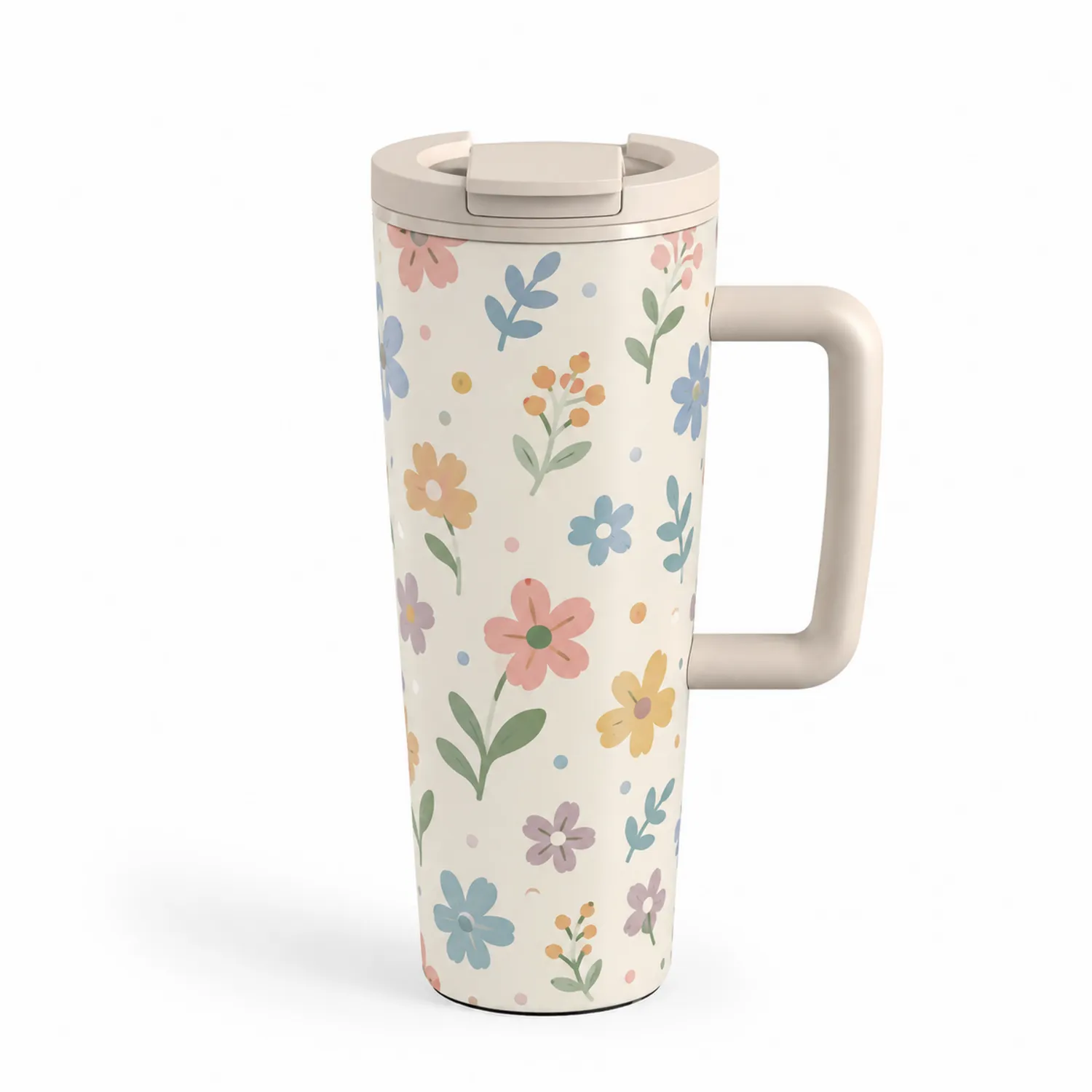 Tazza termica floreale crema 500ml con manico