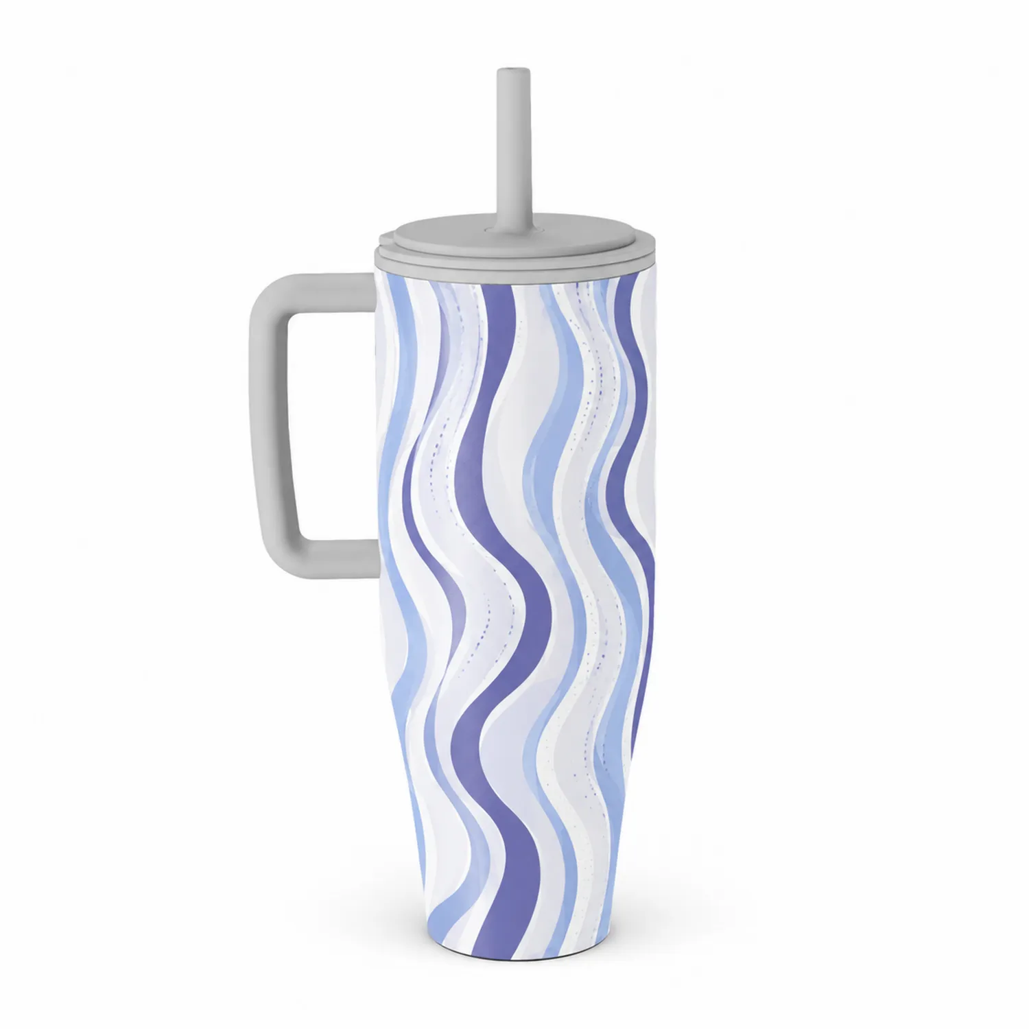 Tazza Termica con Cannuccia Motivo Onde Blu 500ml