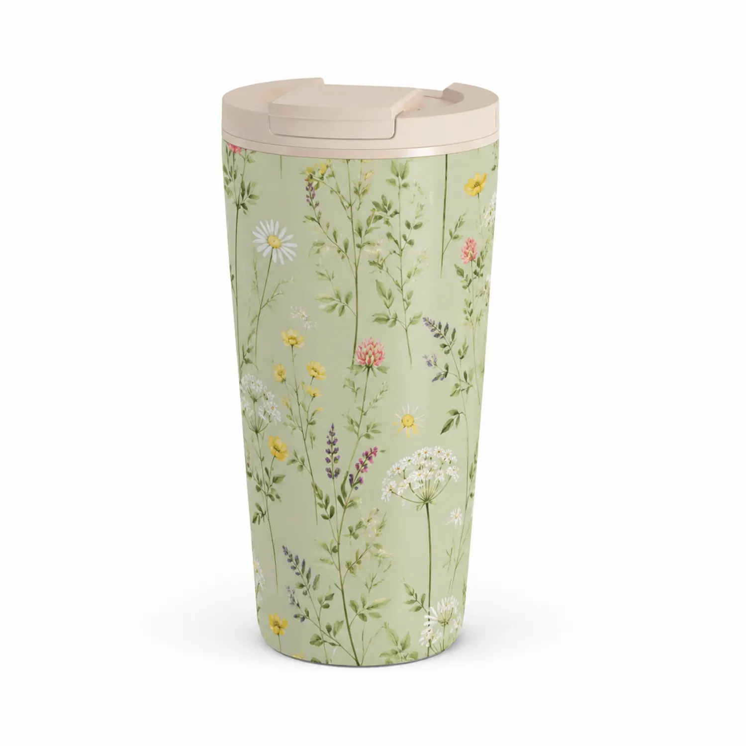 Tazza Termica 450ml con Design Floreale Verde Chiaro