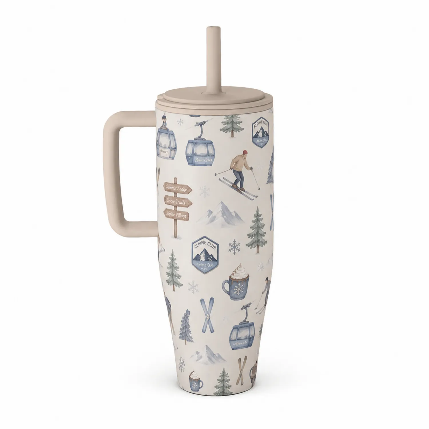 Tazza Termica in Ceramica con Motivo Sci 700ml Beige