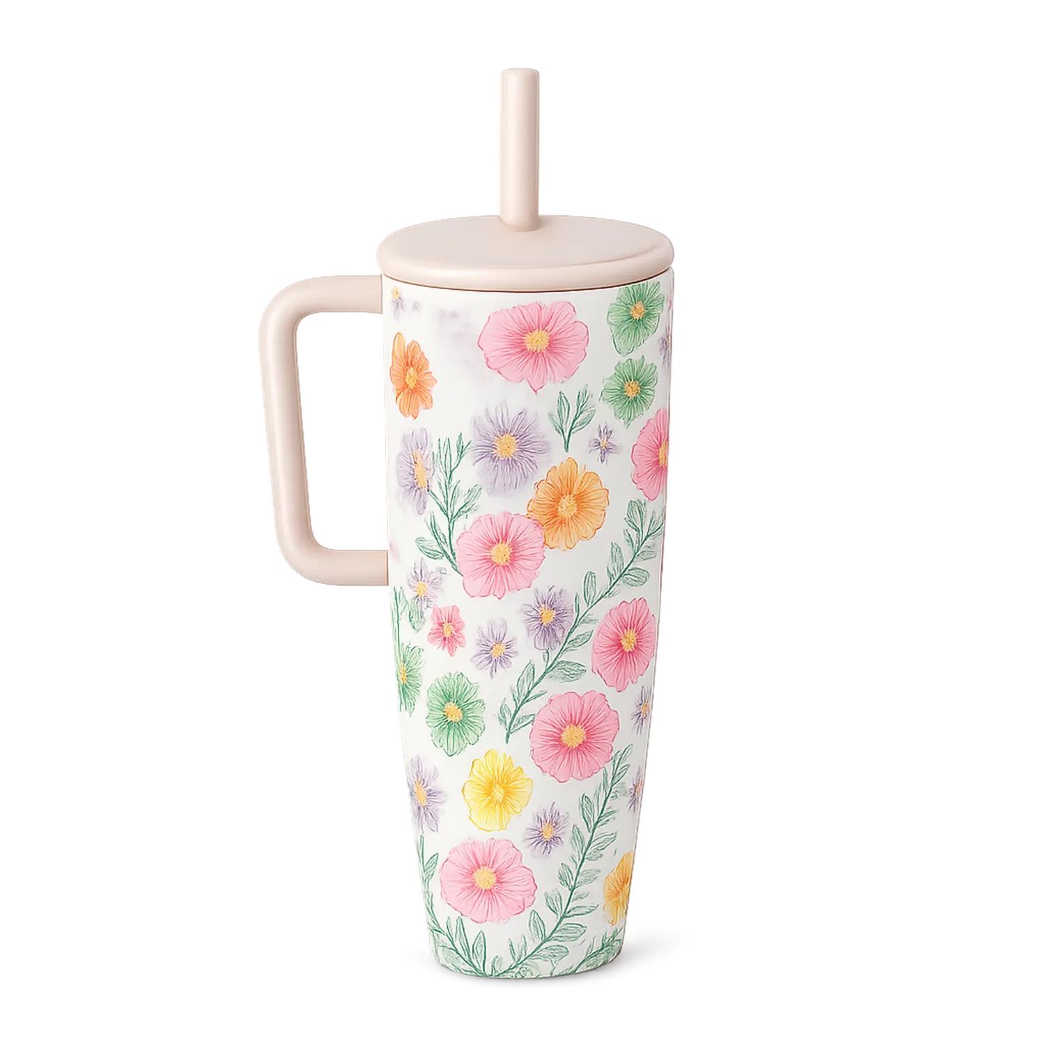 Tazza Termica Multicolore con Motivo Floreale, Capacità 500ml