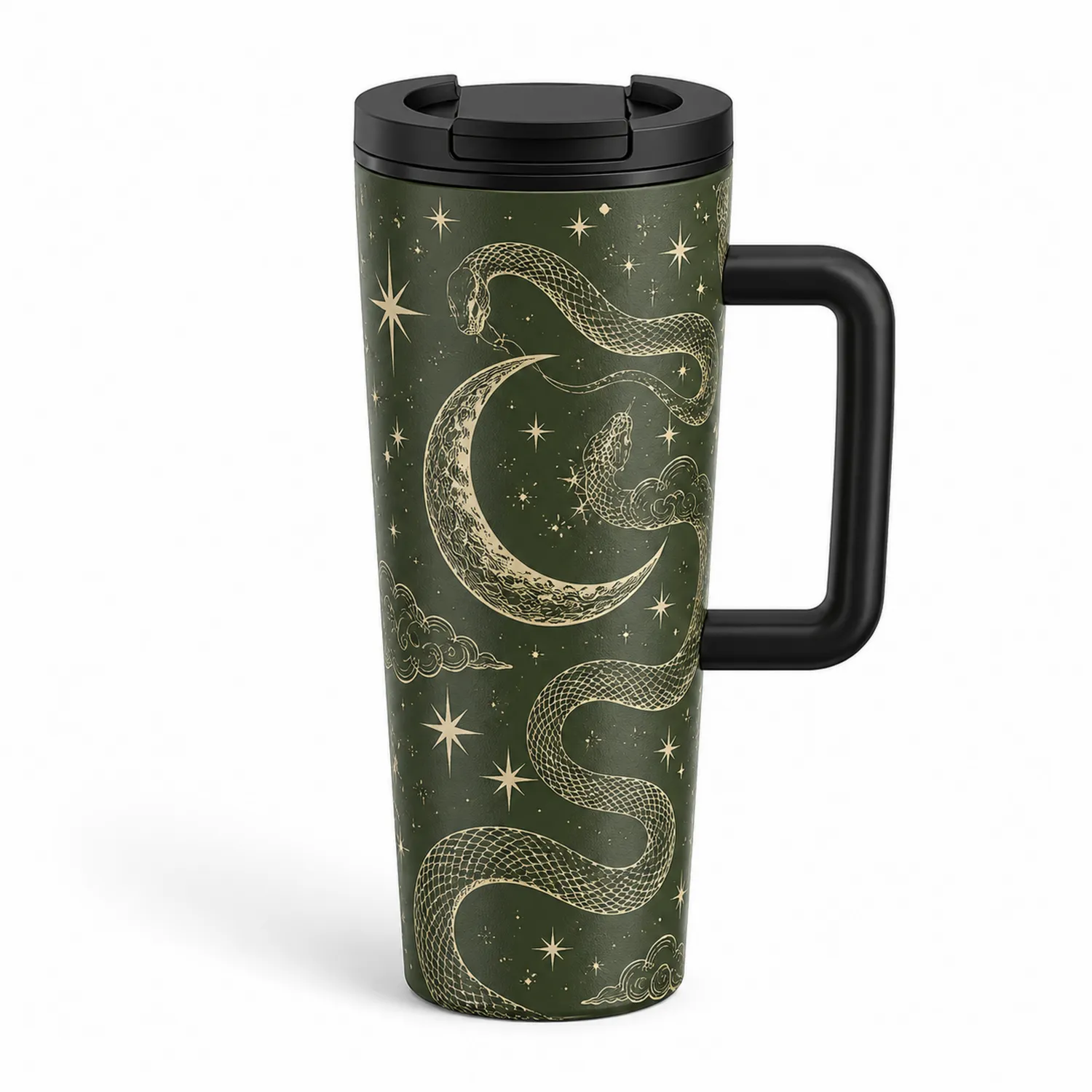 Tazza Termica con Design Serpente e Luna 500 ml Verde Scuro
