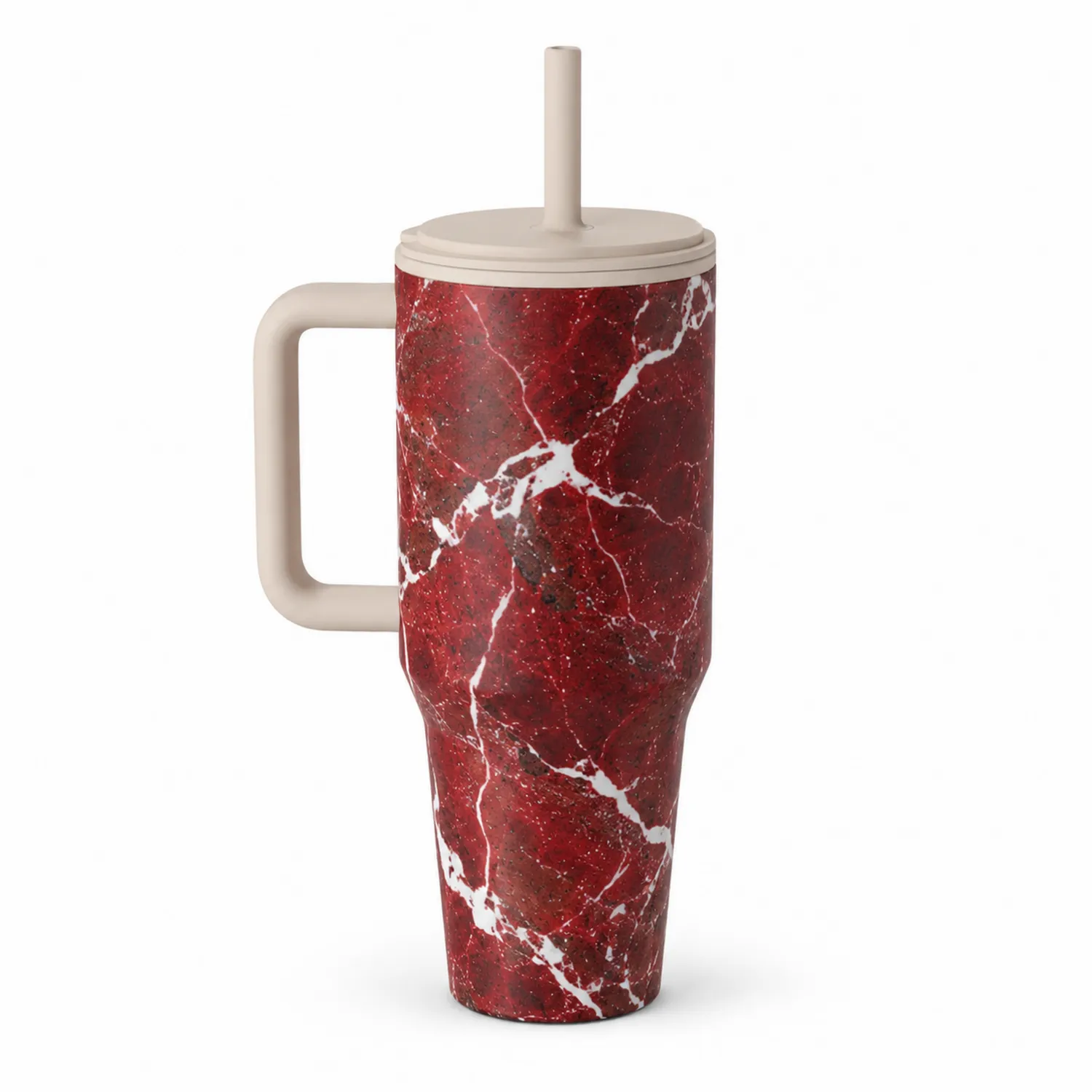 Bicchiere Isolante con Manico Effetto Marmo Rosso