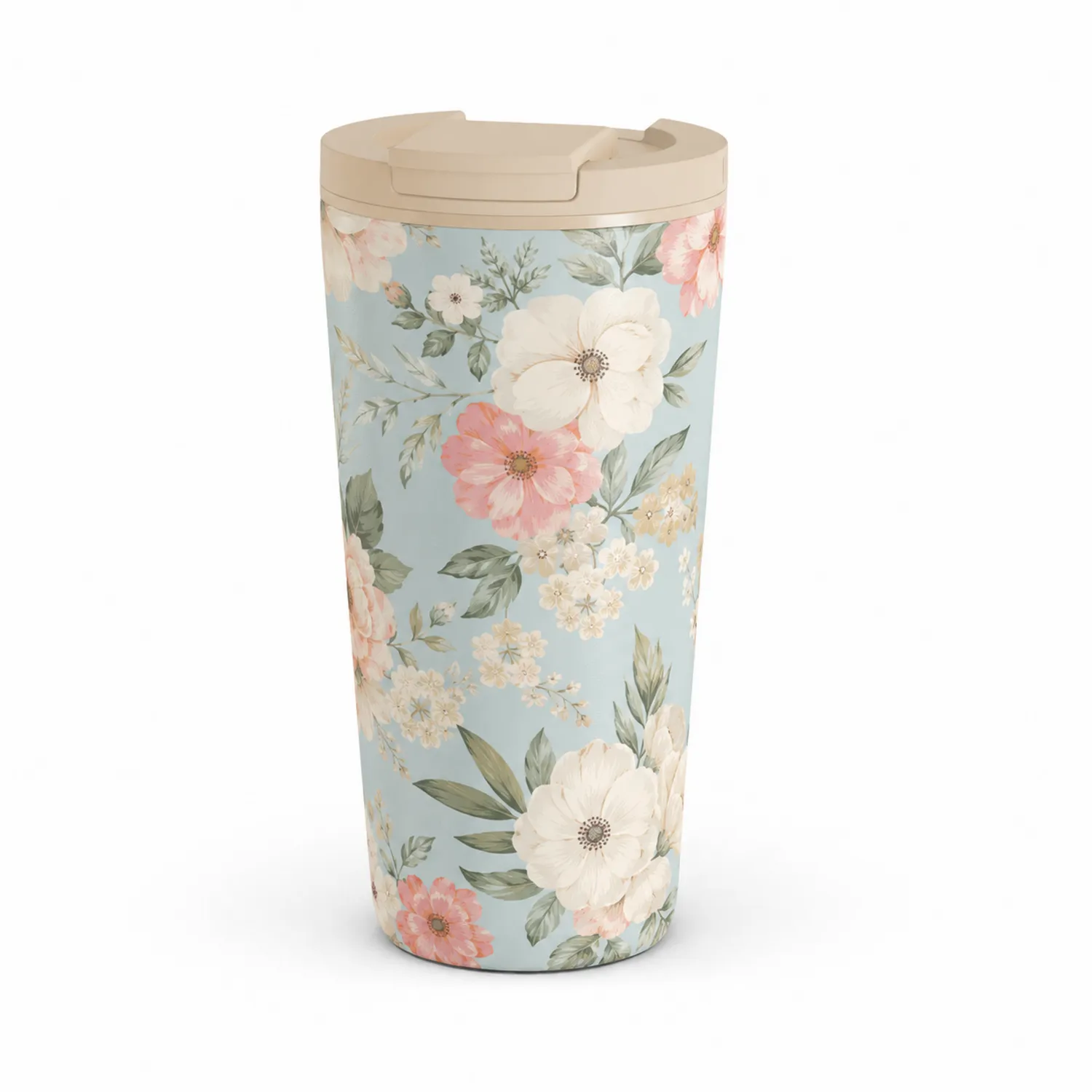 Tazza da Viaggio Isolata Floreale 450ml Azzurro