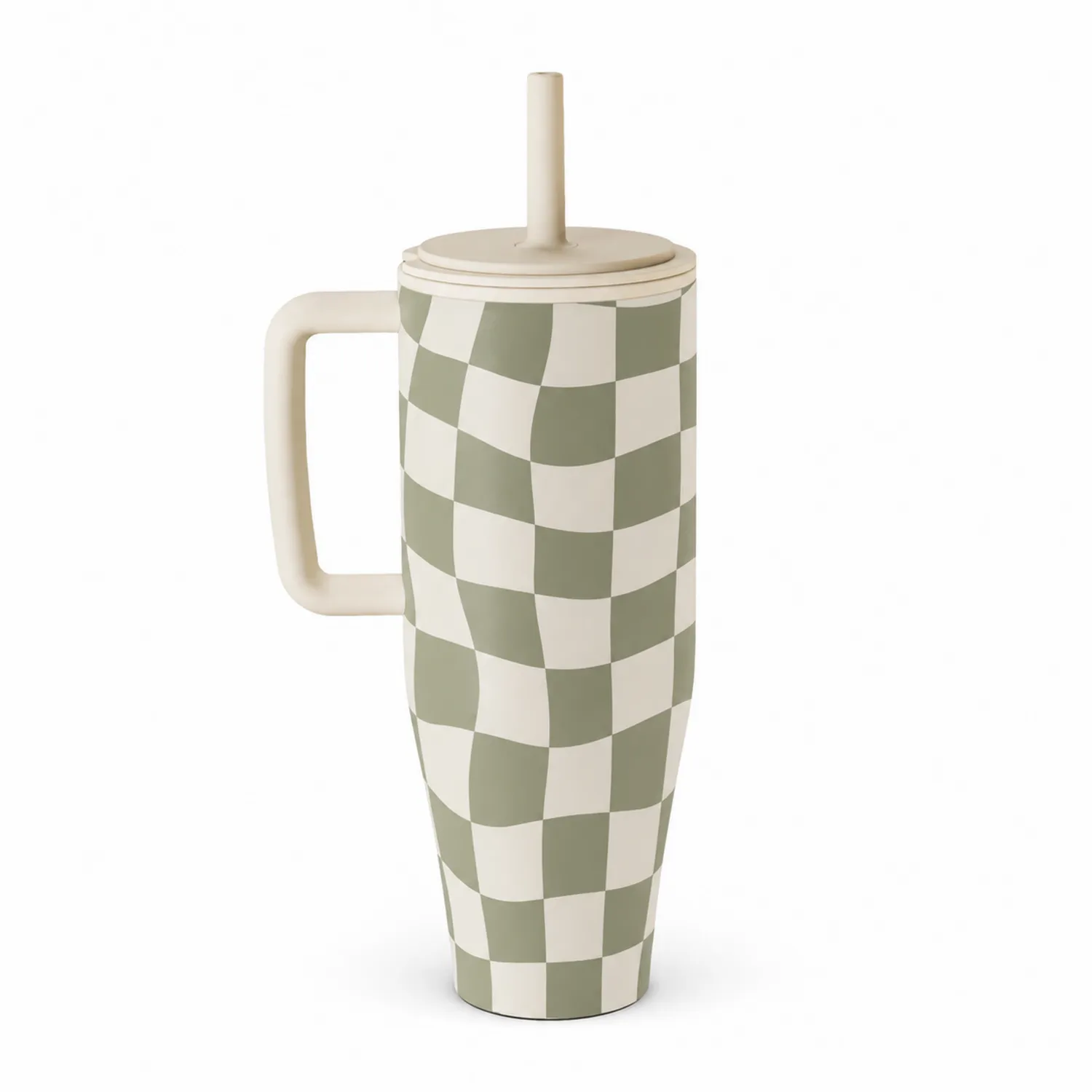 Tazza con Canuccia a Scacchi Verde e Bianco 500ml