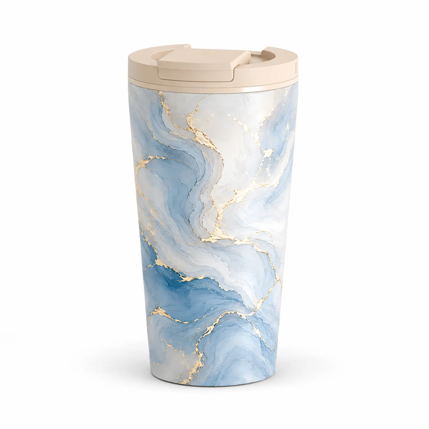 Tazza Termica da Viaggio 350 ml, Design Marmo Azzurro