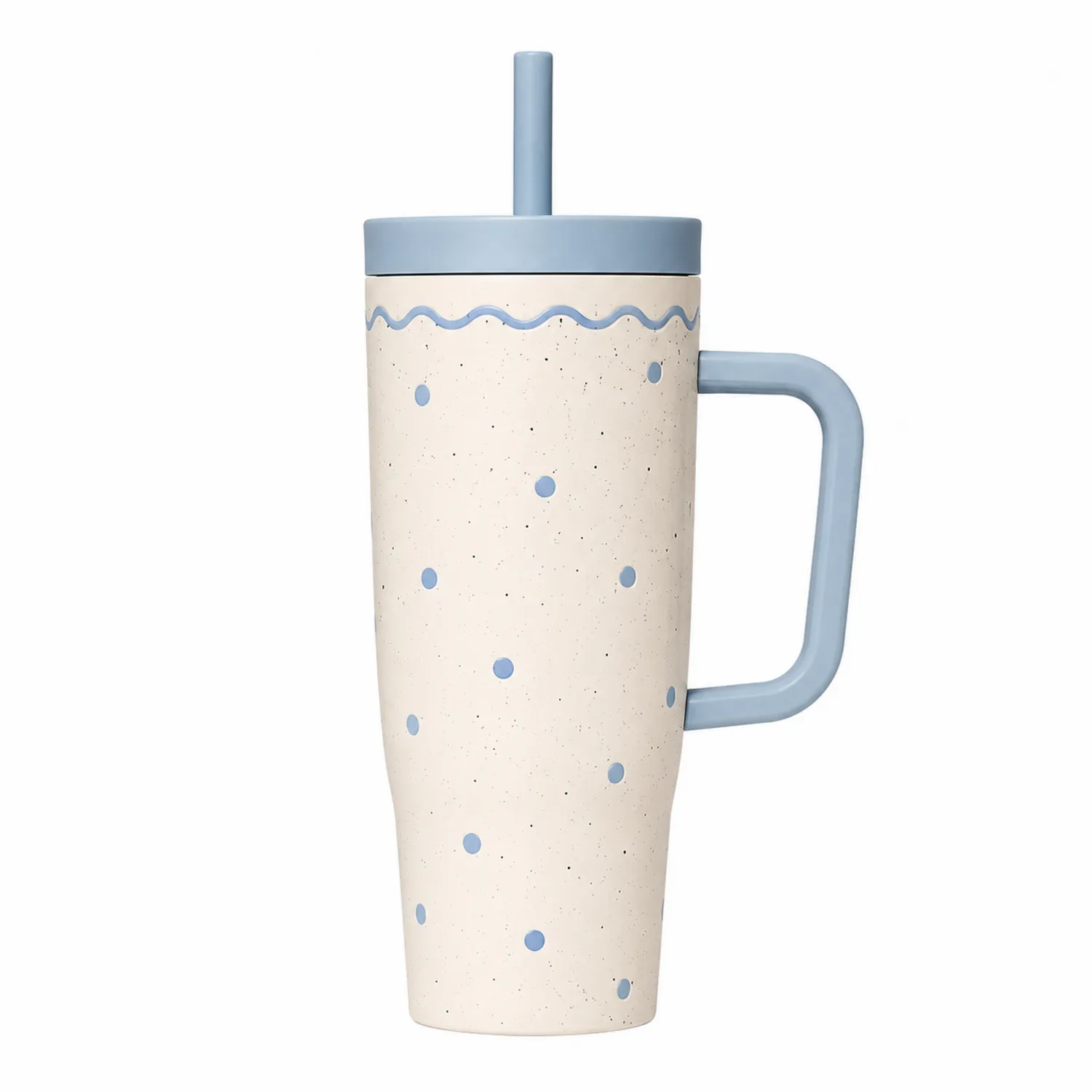 Tazza con Cannuccia e Manico a Pois Blu 500ml con Coperchio