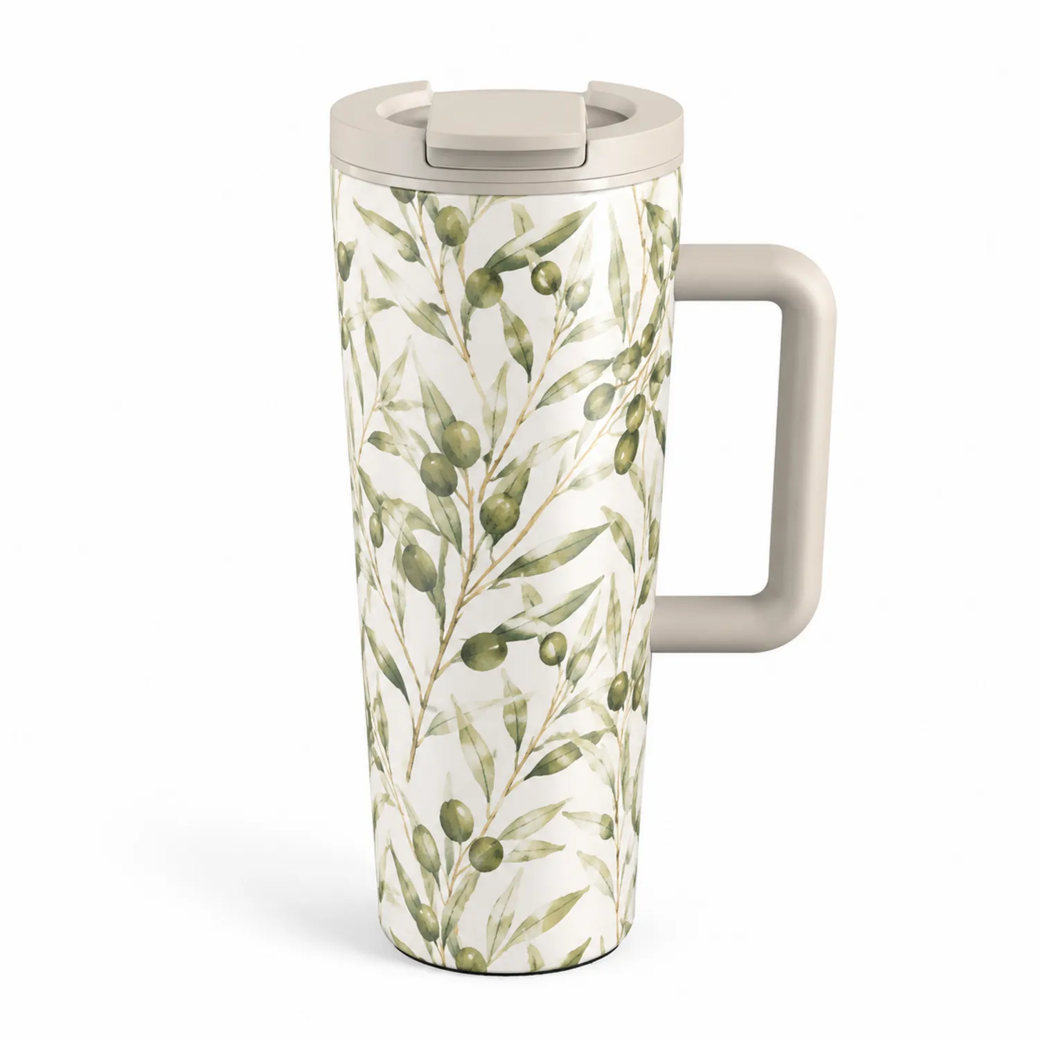 Tazza Termica con Manico Motivo Foglie e Olive 500 ml