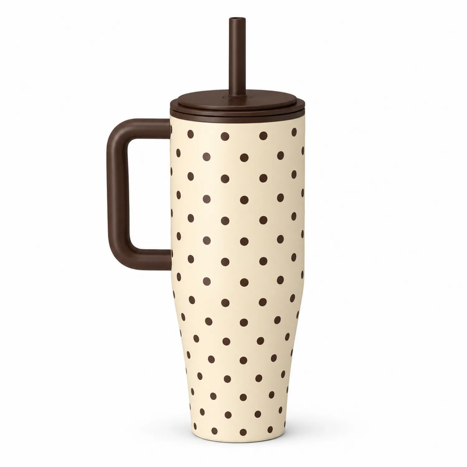 Tazza con Cannuccia a Pois Crema e Marrone - 600ml