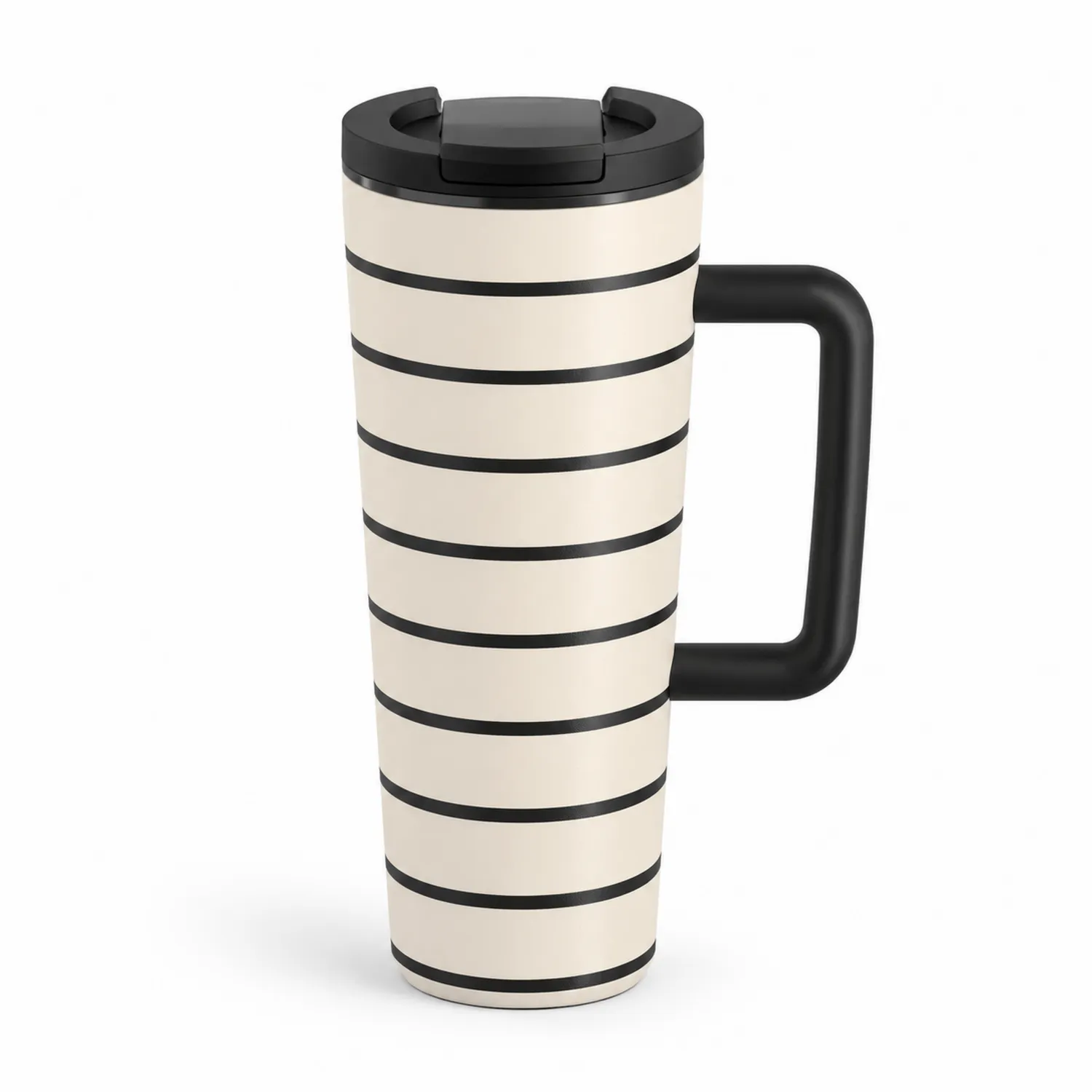 Tazza Termica 450ml Strisce Beige e Nero con Manico