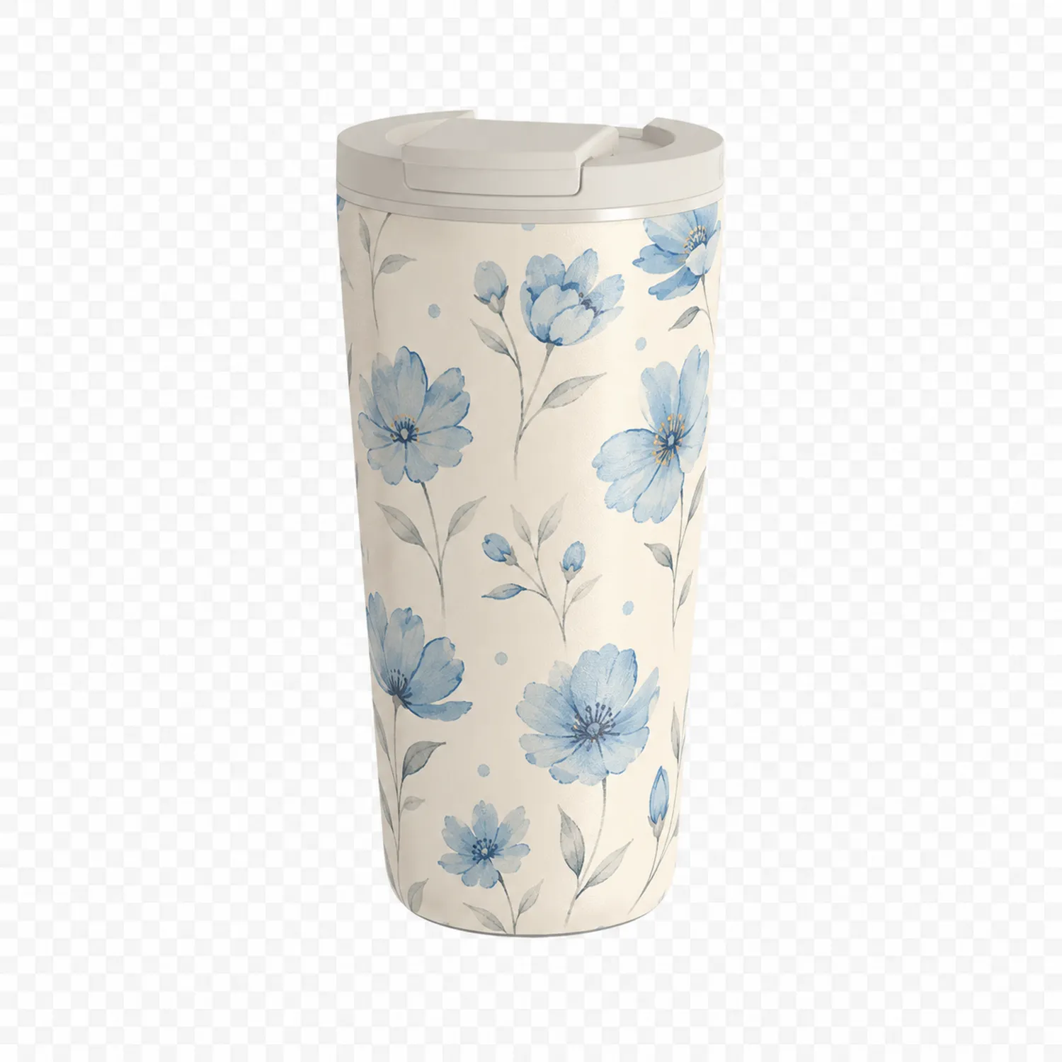 Tazza Termica 400ml Motivo Floreale Blu e Bianco