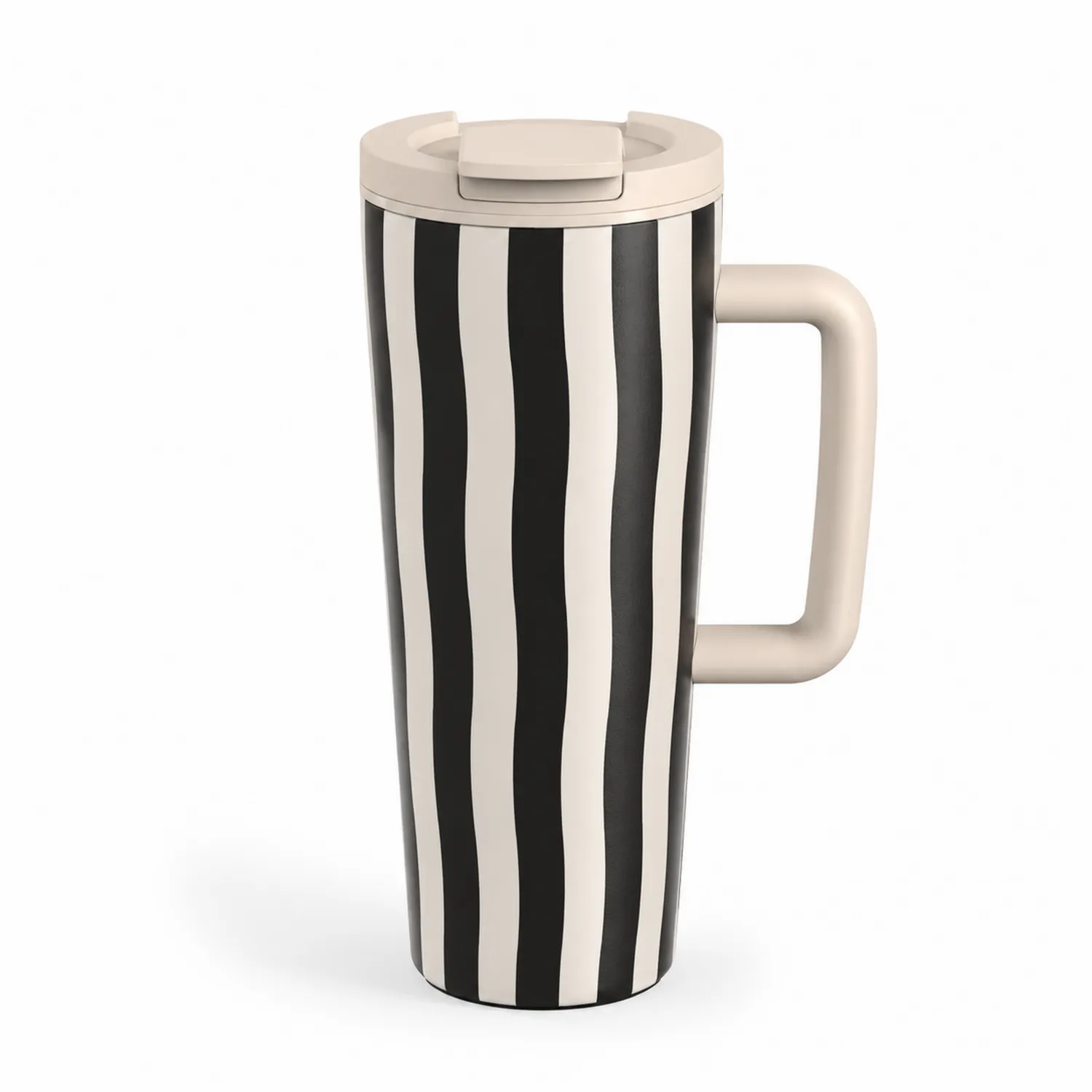 Tazza Termica da Viaggio a Strisce Nero/Bianco con Coperchio 400ml