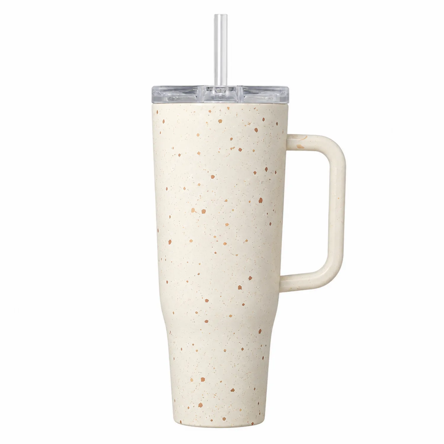 Bicchiere Termico con Cannuccia 710ml Manico Macchiato Beige