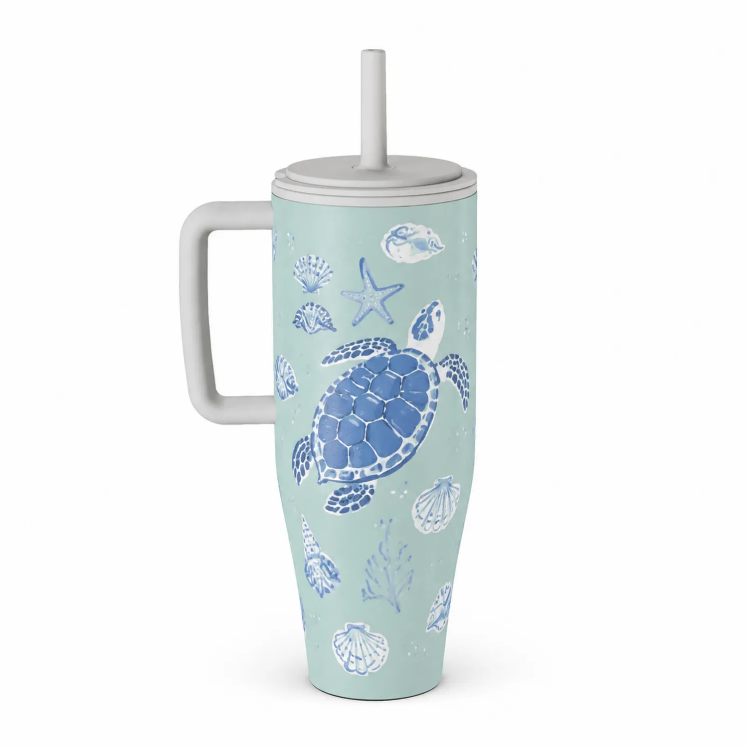 Tazza Termica con Cannuccia e Disegno di Tartaruga Marina 710ml