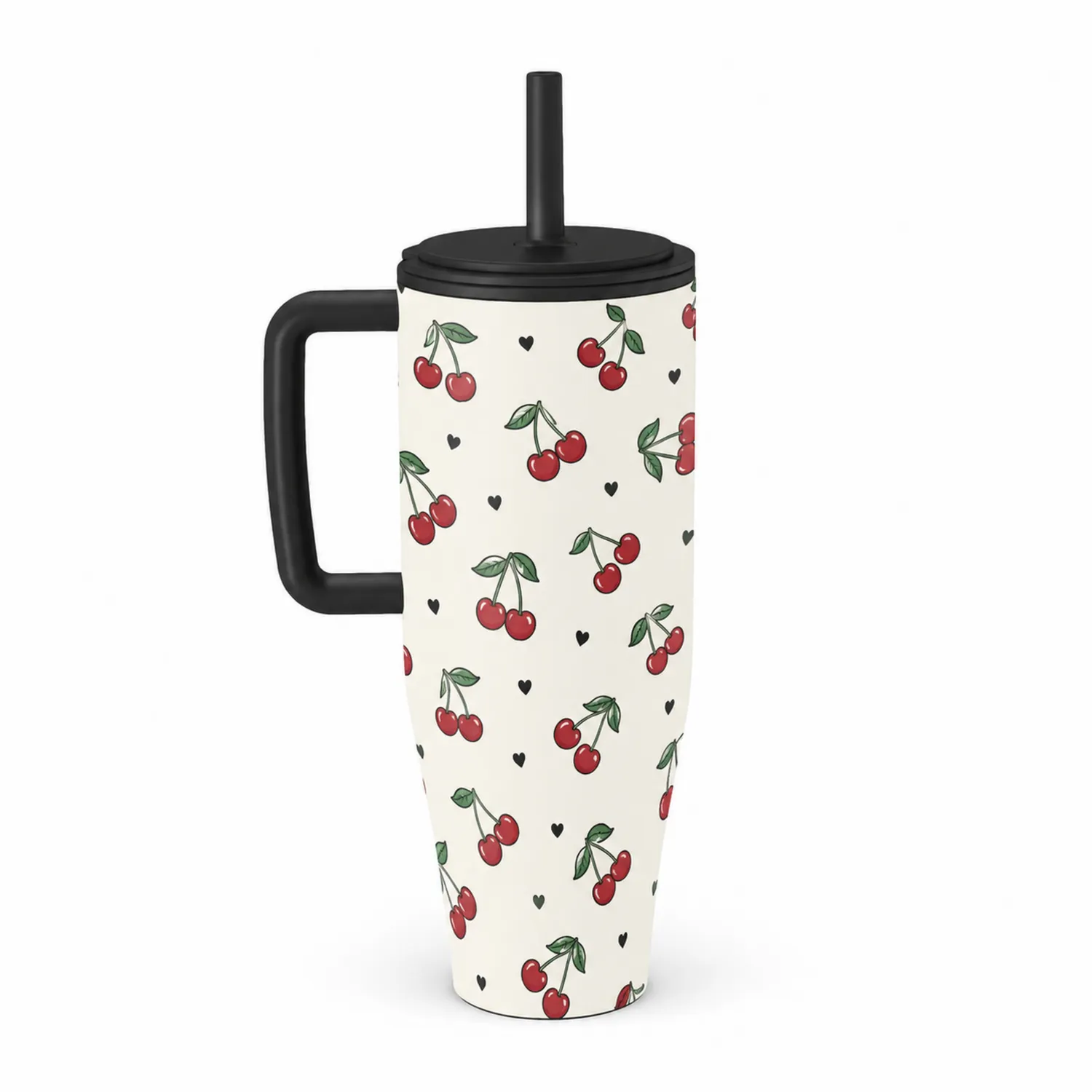 Tazza Termica con Cannuccia Motivo Ciliegie 500 ml