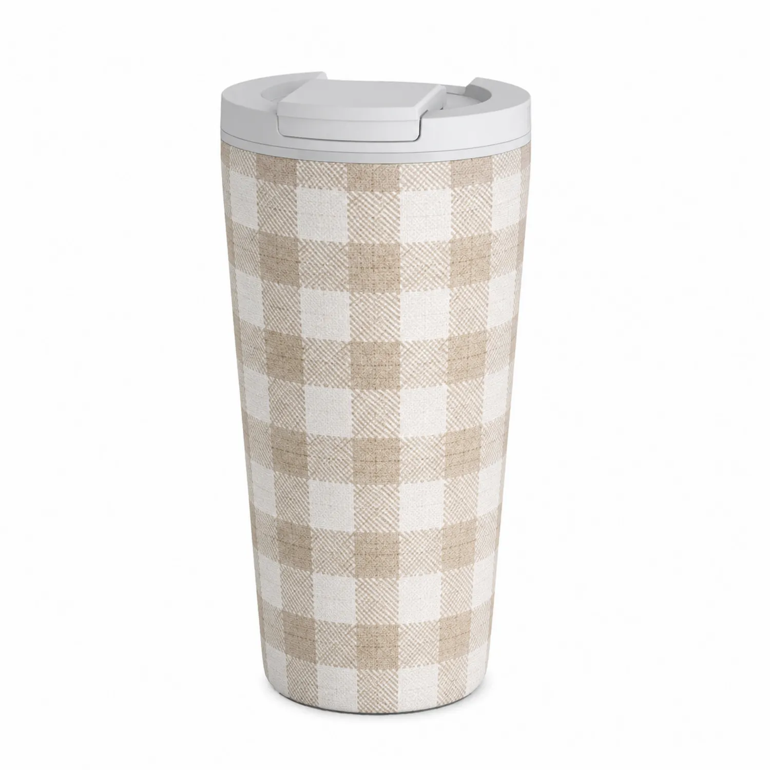 Tazza Termica da Viaggio 500ml Motivo a Quadri Beige